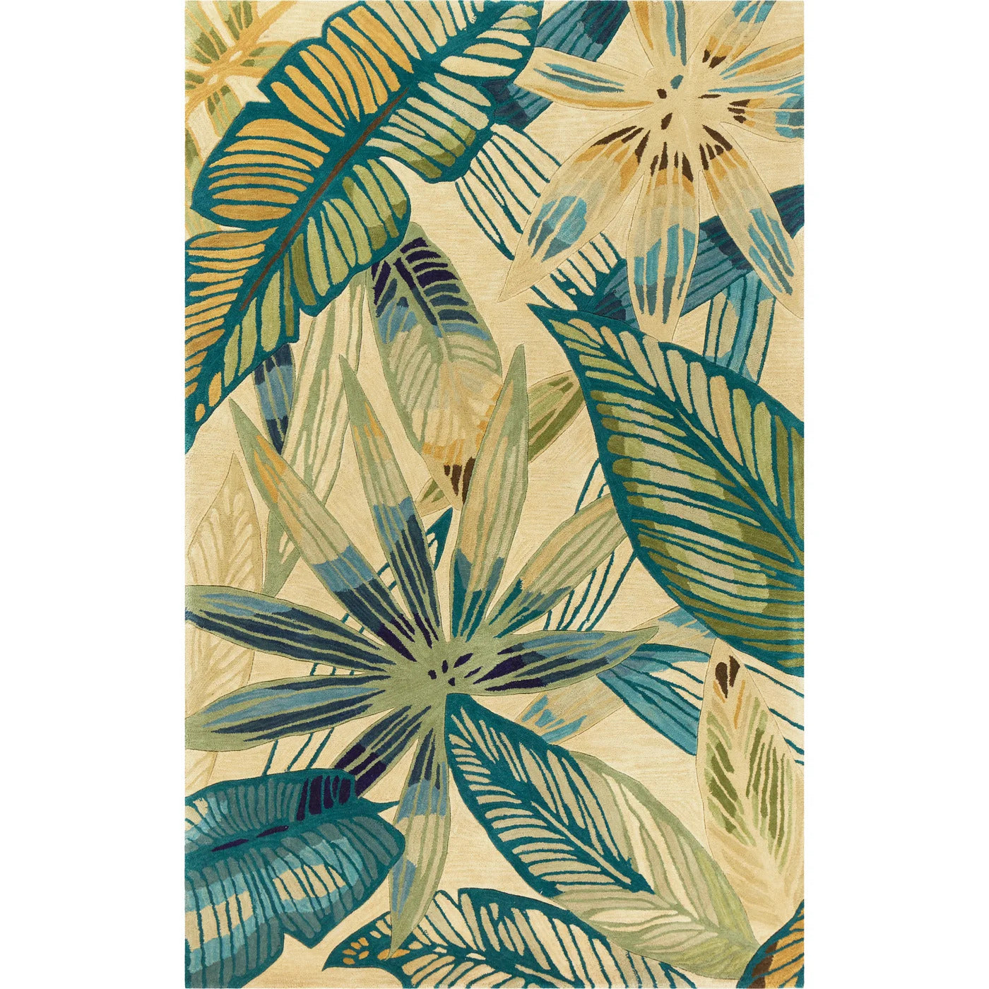 5' X 8' Wool Ivory Or Teal Area Rug