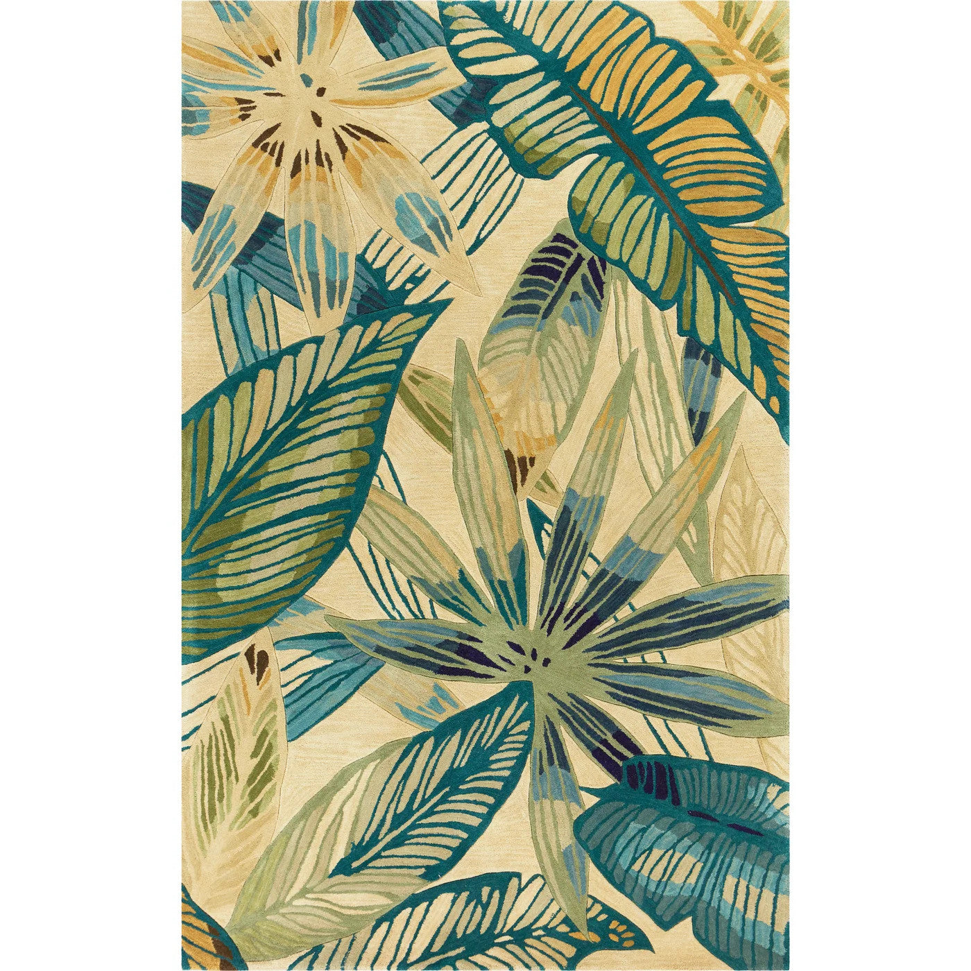 5' X 8' Wool Ivory Or Teal Area Rug