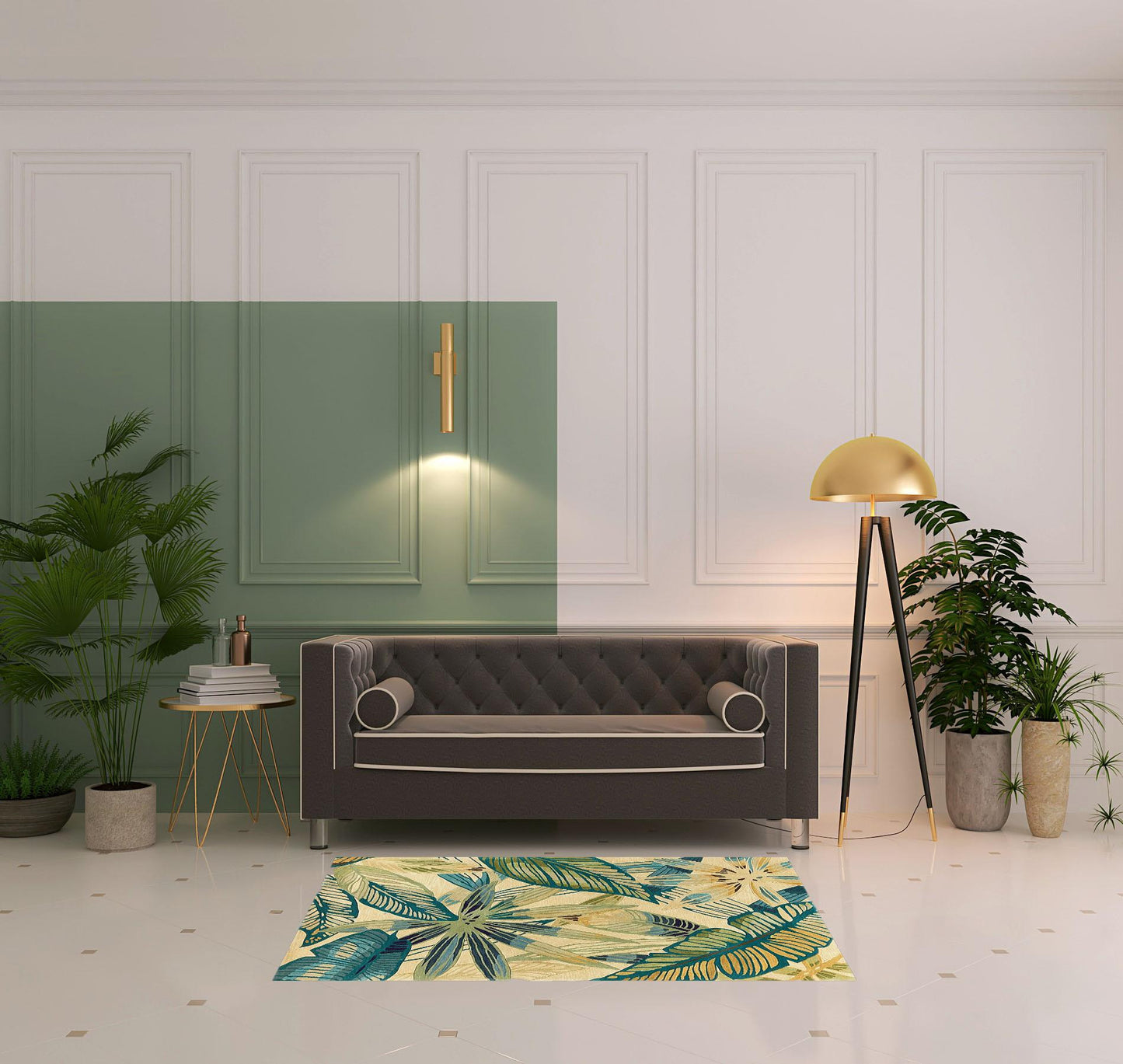 5' X 8' Wool Ivory Or Teal Area Rug
