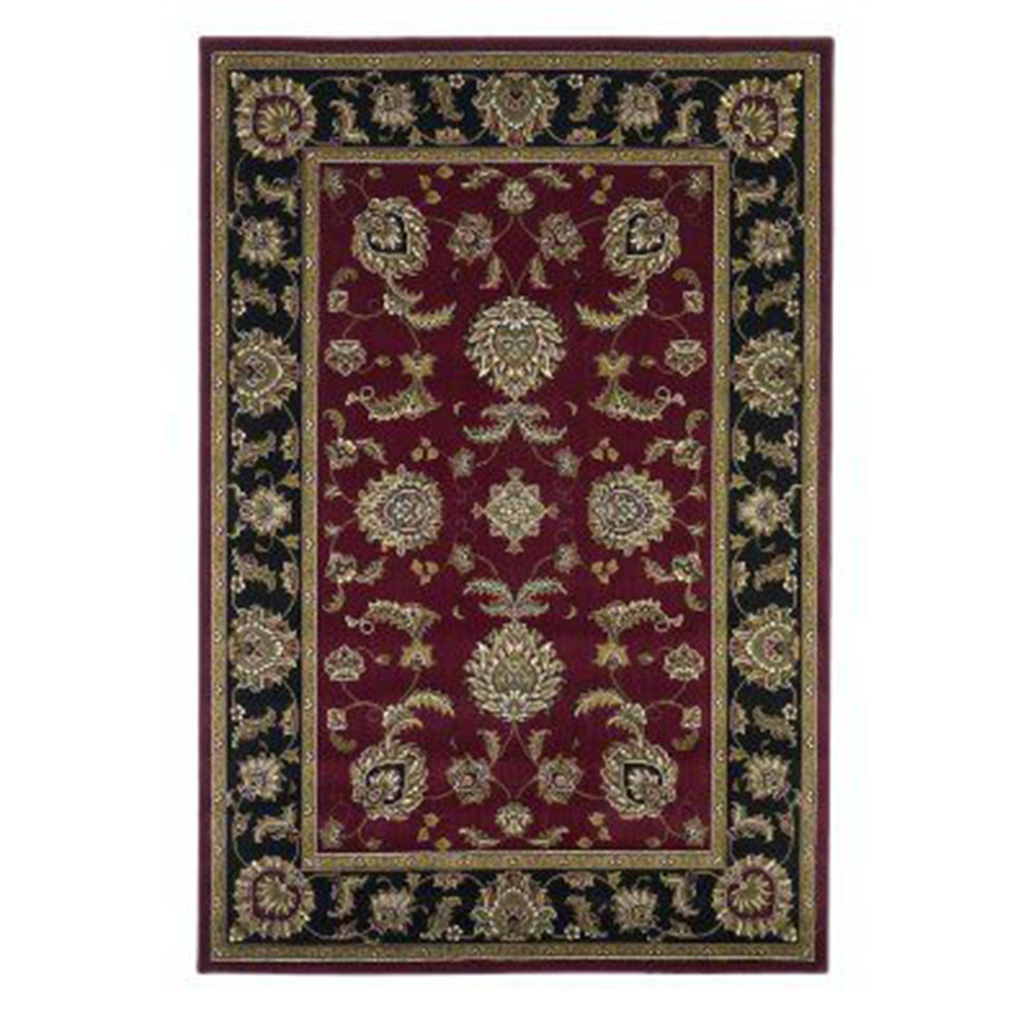 5'X8' Red Black Machine Woven Floral Traditional Indoor Area Rug