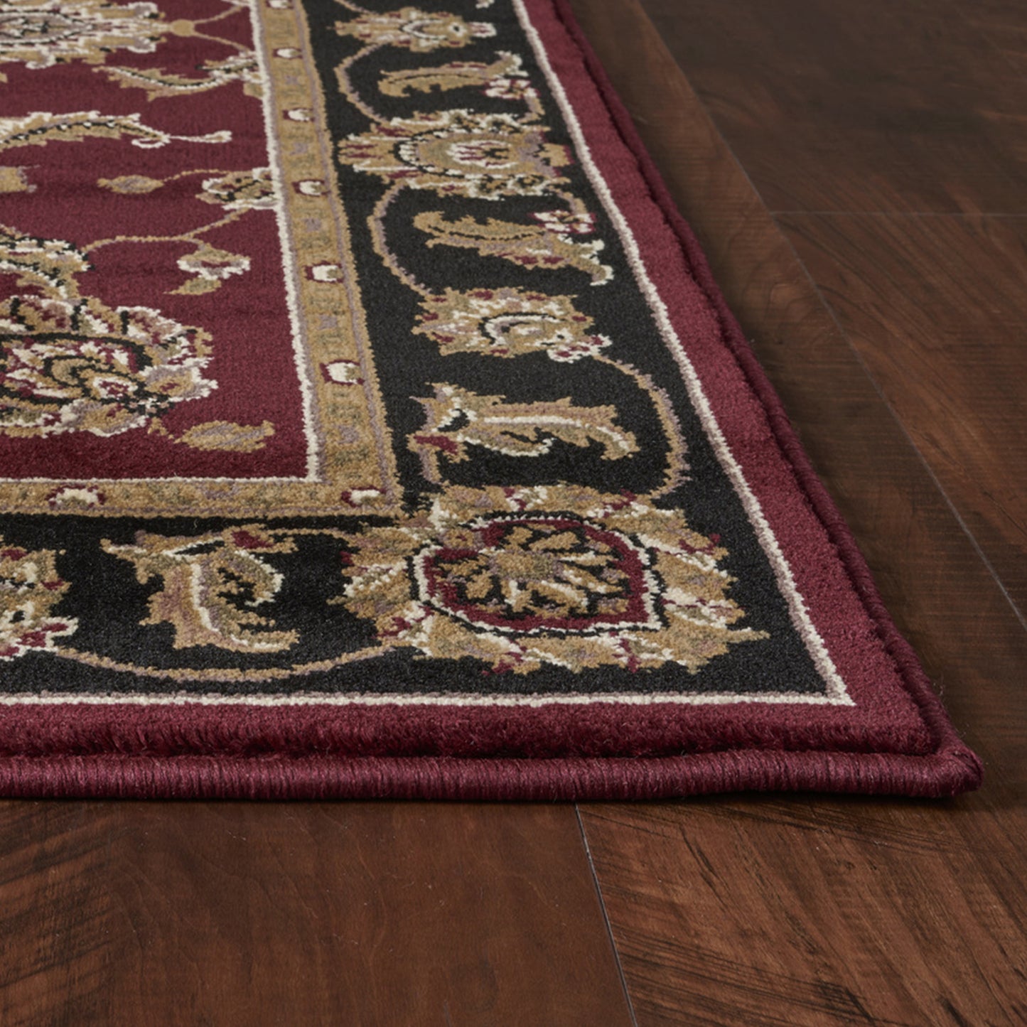 5'X8' Red Black Machine Woven Floral Traditional Indoor Area Rug