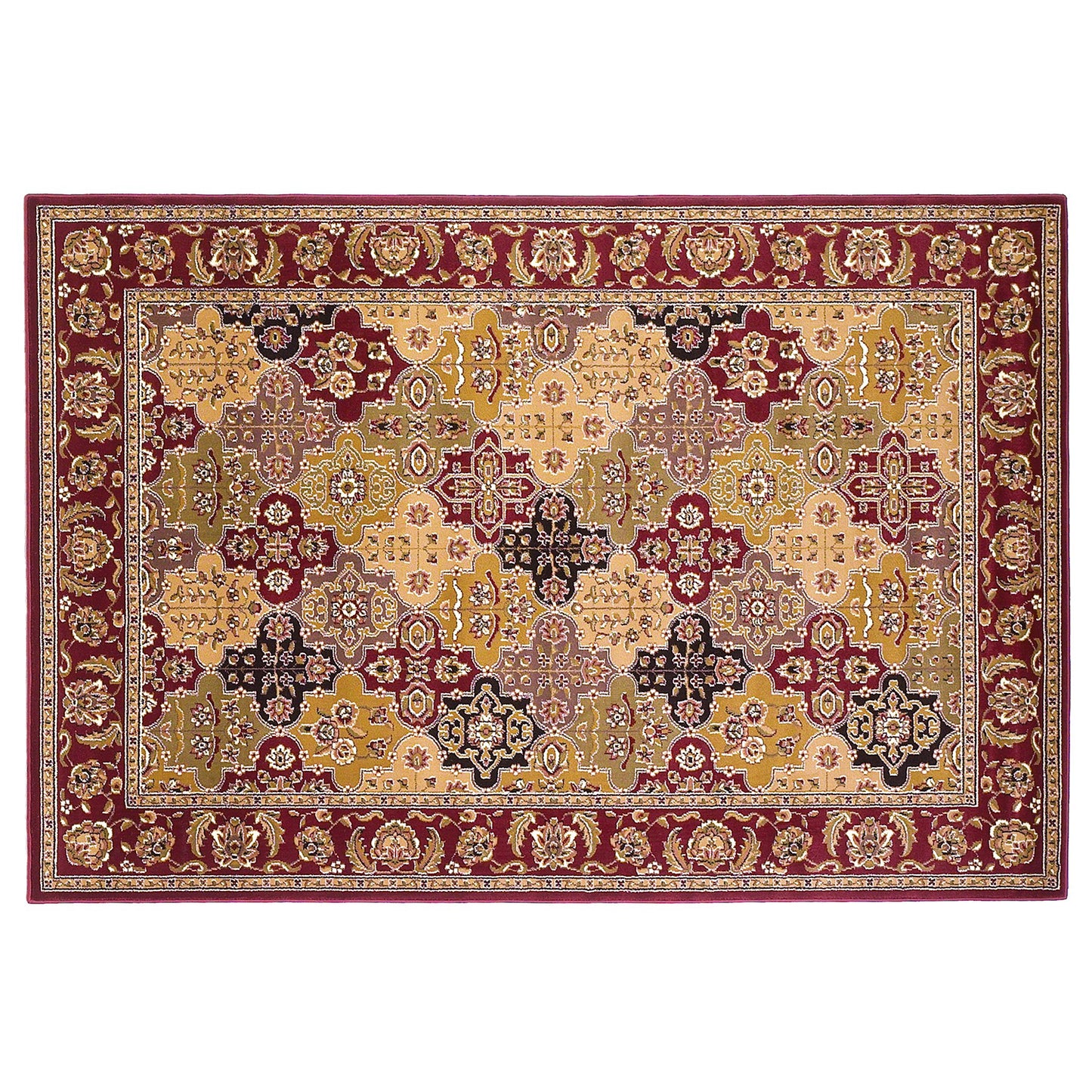5' X 8' Red Floral Panel Bordered Area Rug