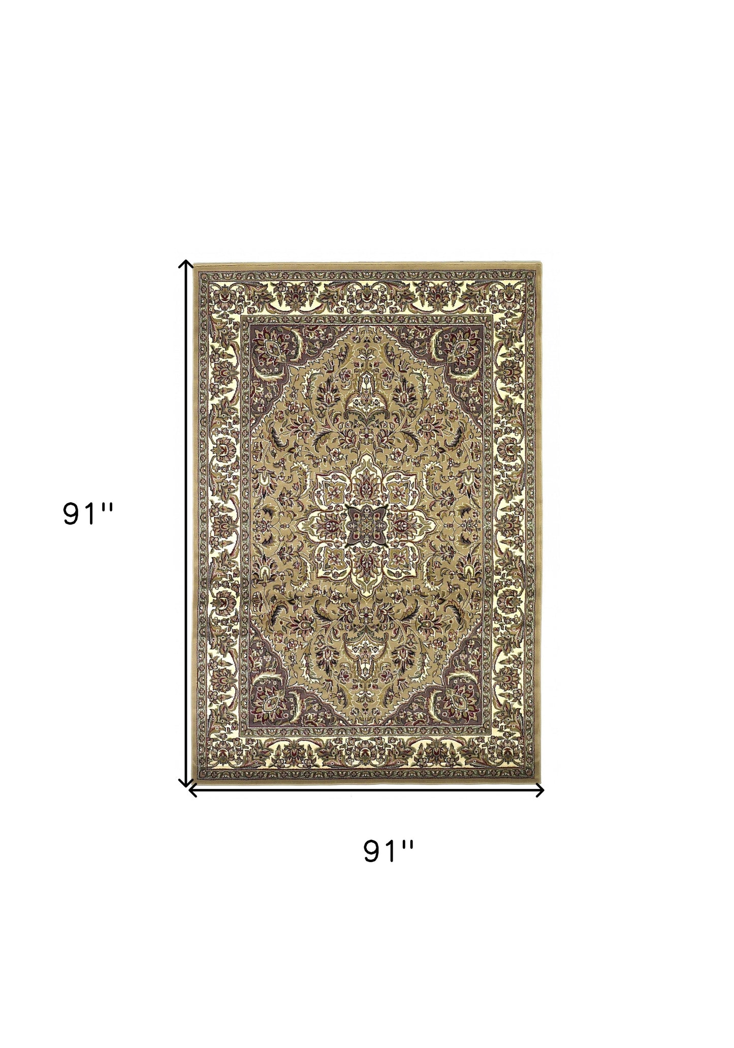 5'X8' Beige Ivory Machine Woven Floral Medallion Indoor Area Rug