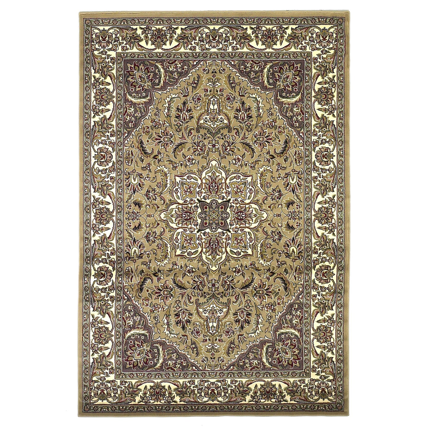 5'X8' Beige Ivory Machine Woven Floral Medallion Indoor Area Rug