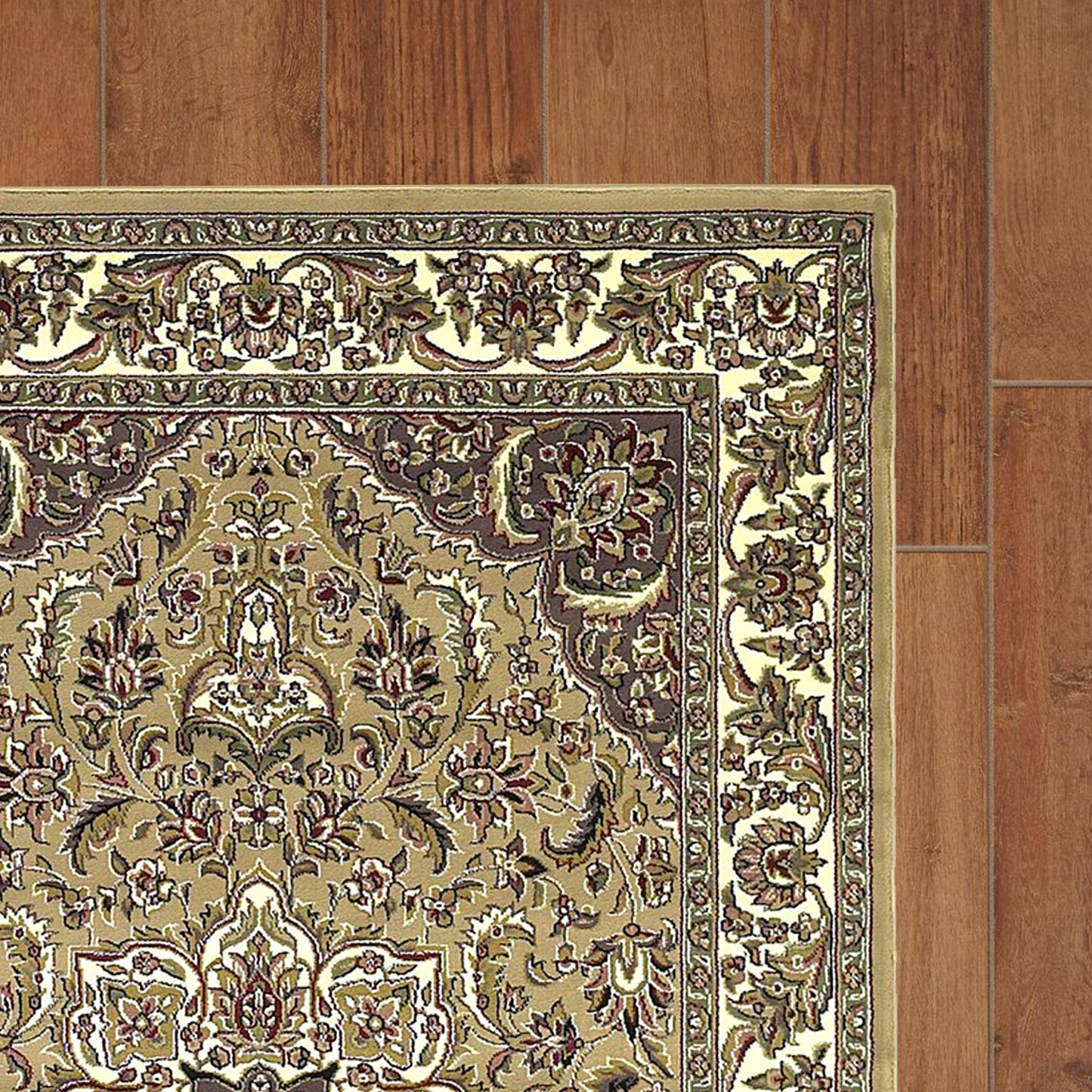 5'X8' Beige Ivory Machine Woven Floral Medallion Indoor Area Rug