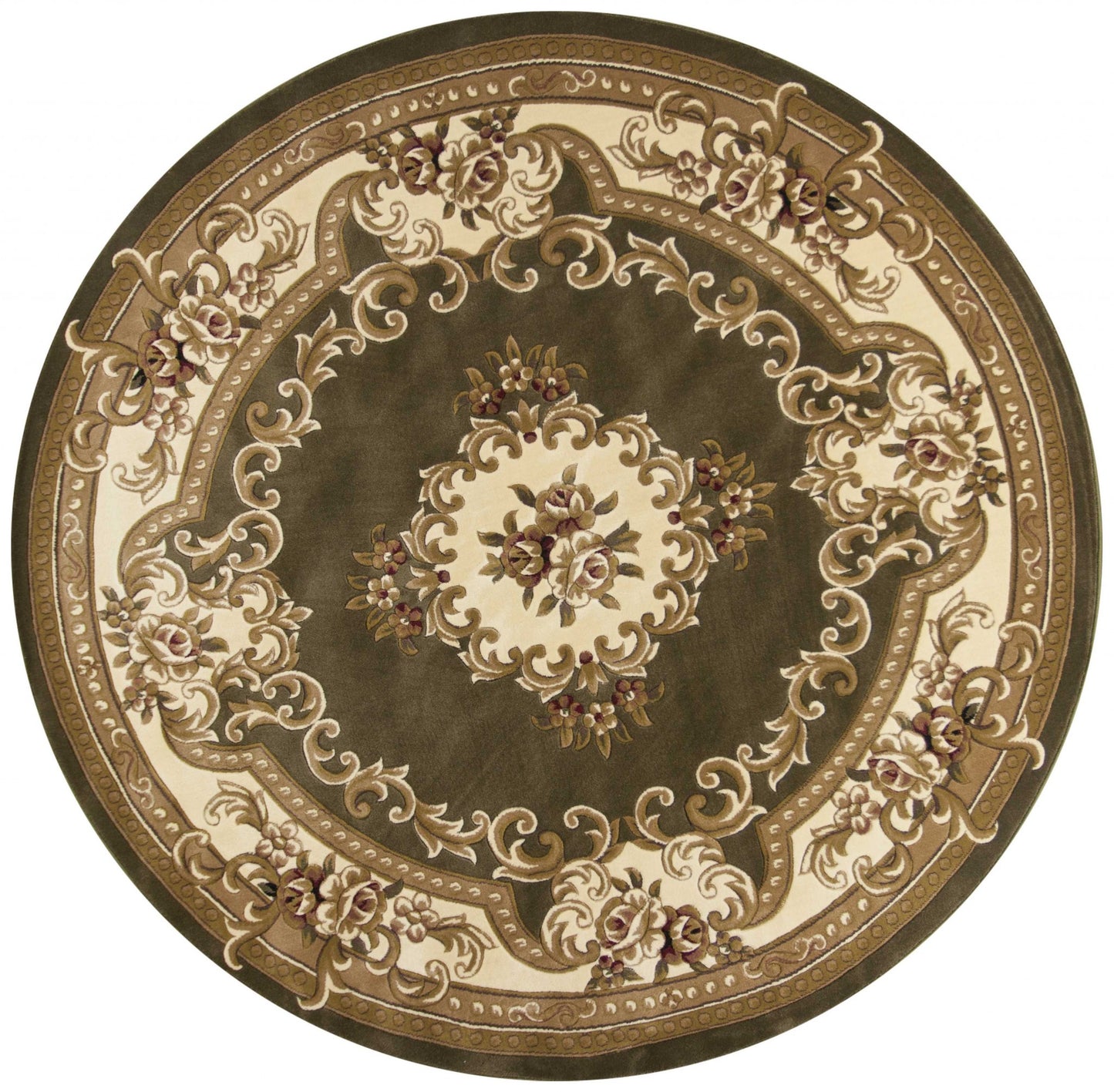 5' X 8' Green Or Ivory Floral Bordered Indoor Area Rug