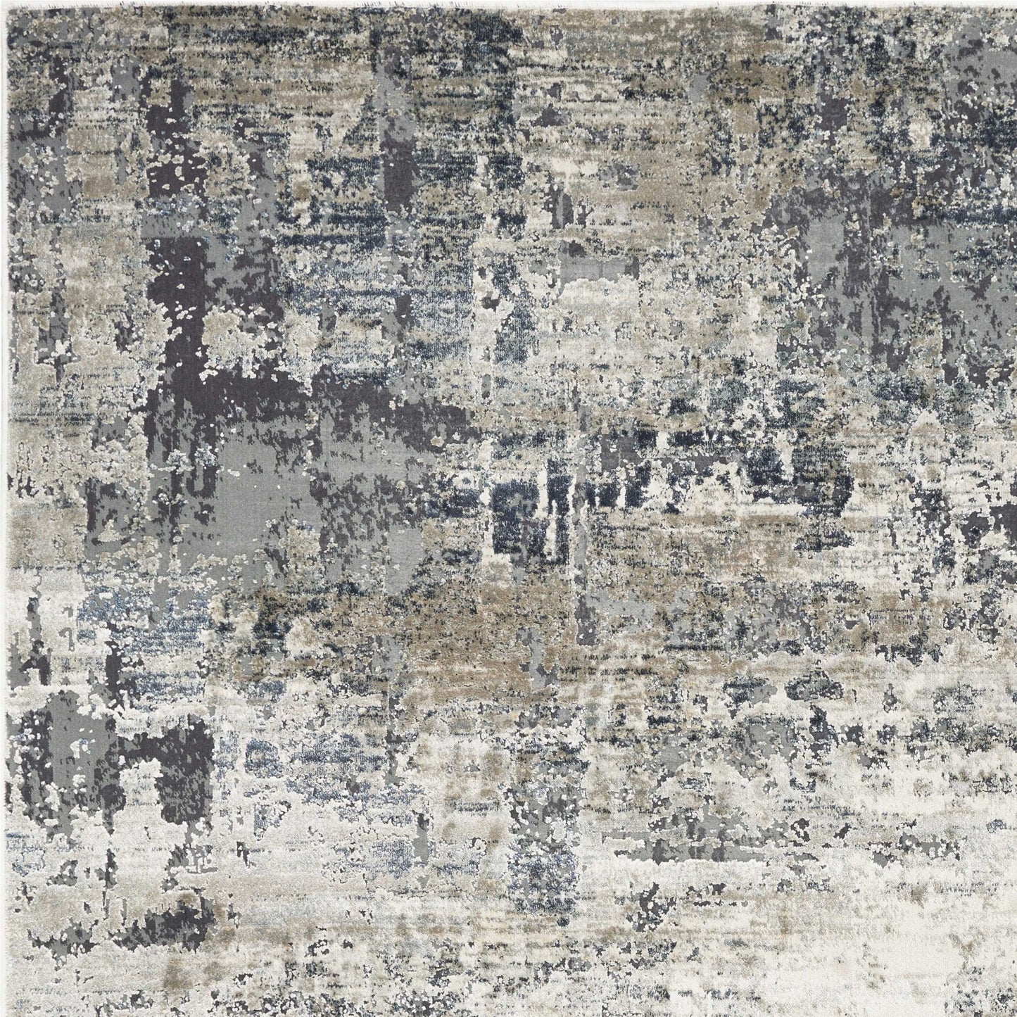 8' Ivory Teal Machine Woven Abstract Round Indoor Area Rug