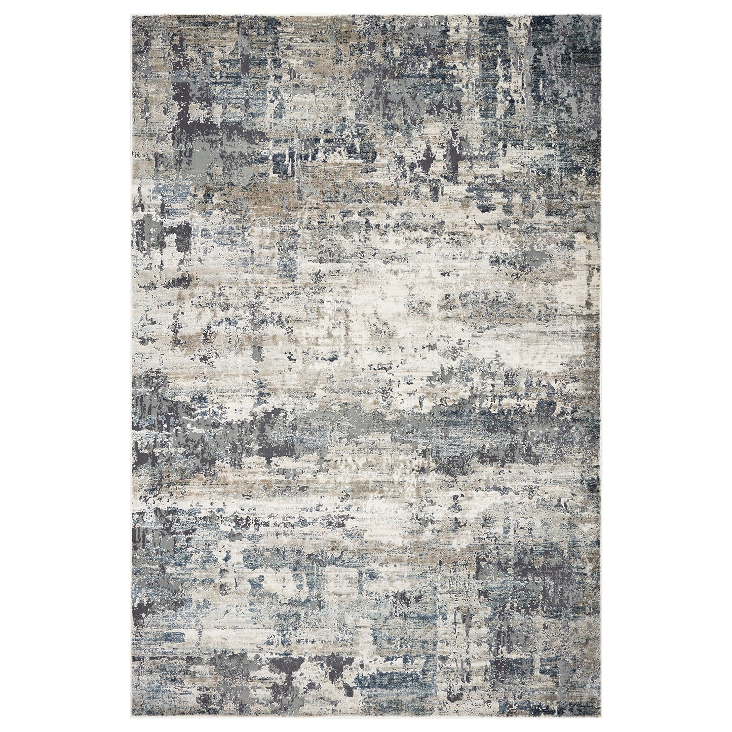 8' Ivory Teal Machine Woven Abstract Round Indoor Area Rug