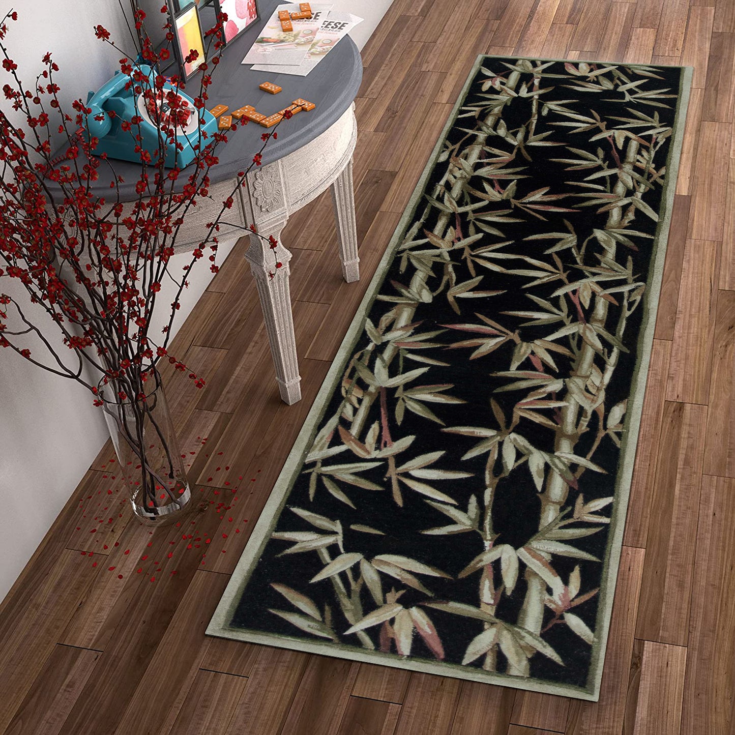8' X 11' Wool Black And Bamboo Area Rug