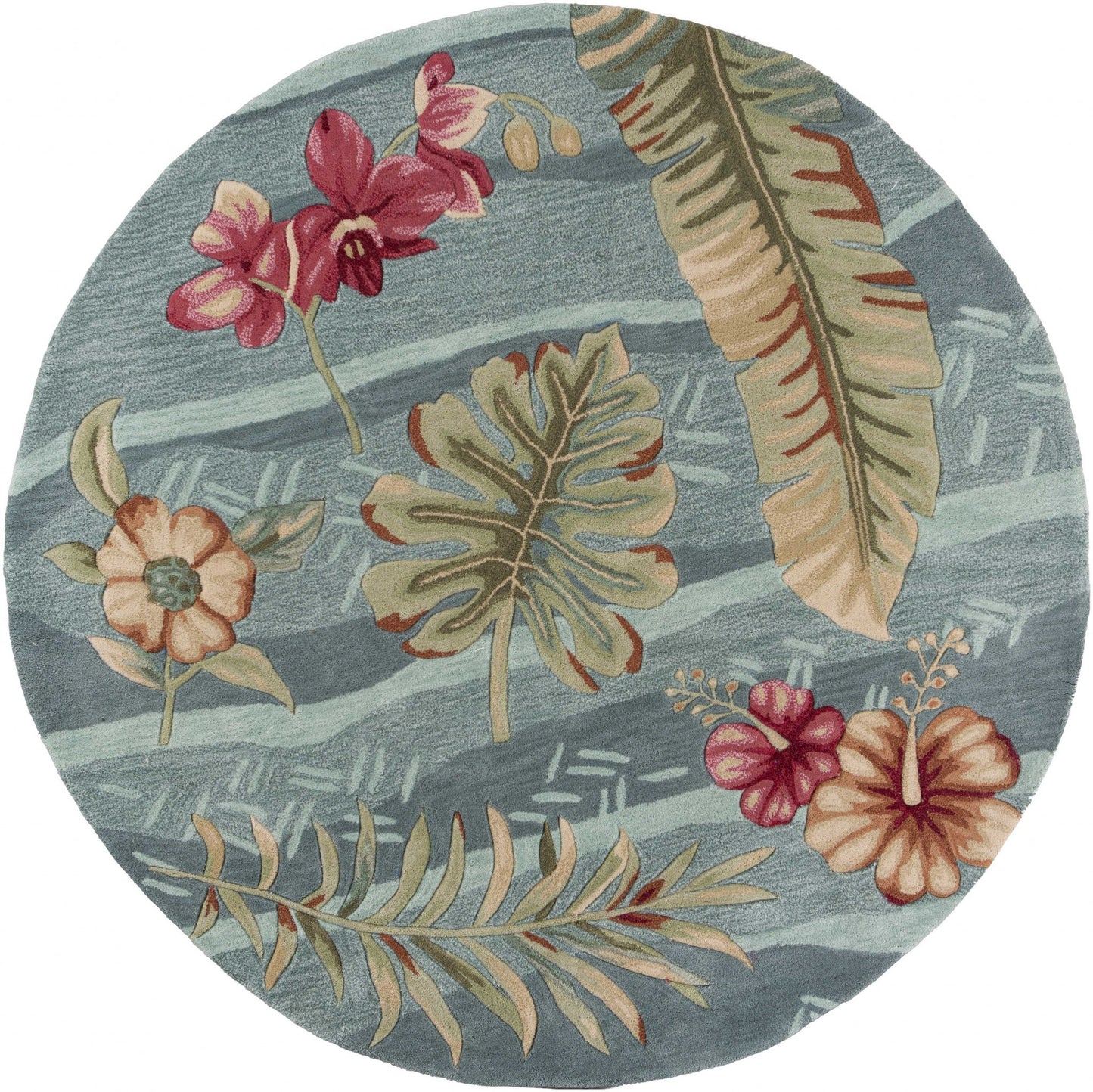 8'X11' Seafoam Green Machine Woven Tropical Plants Indoor Area Rug