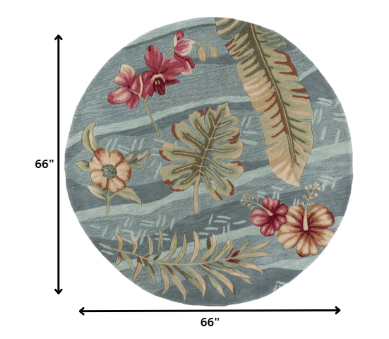 8'X11' Seafoam Green Machine Woven Tropical Plants Indoor Area Rug