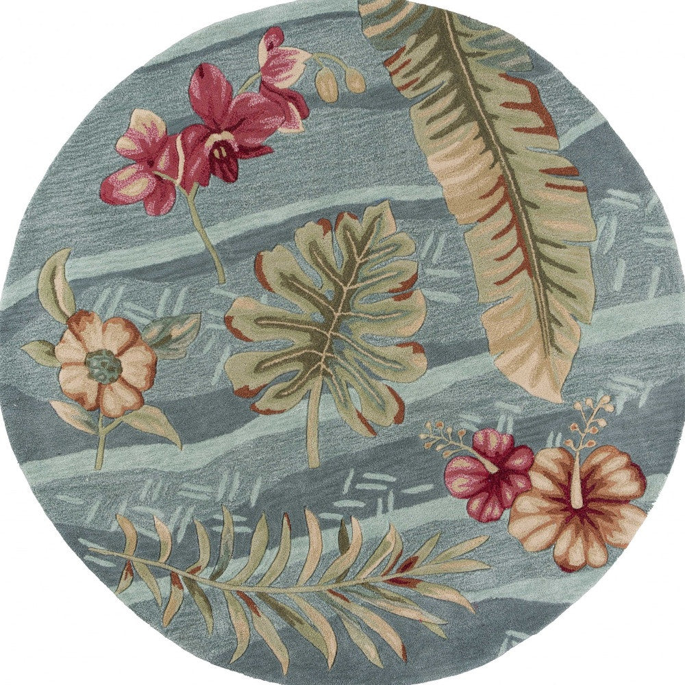 8'X11' Seafoam Green Machine Woven Tropical Plants Indoor Area Rug