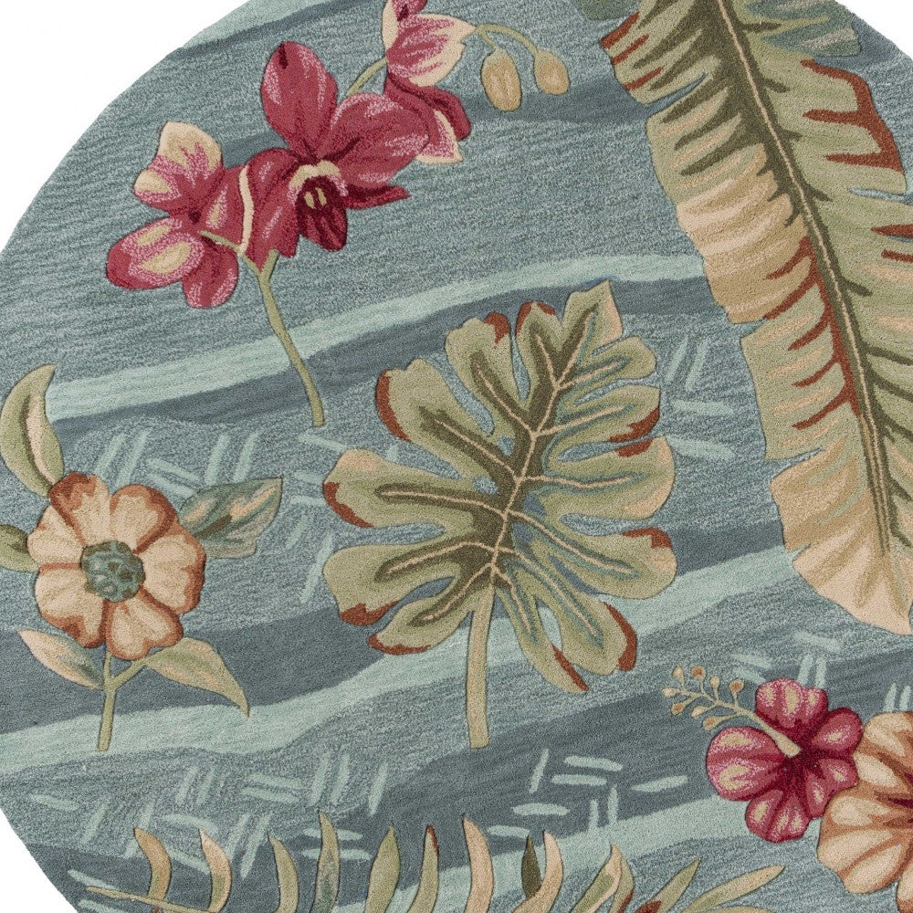 8'X11' Seafoam Green Machine Woven Tropical Plants Indoor Area Rug