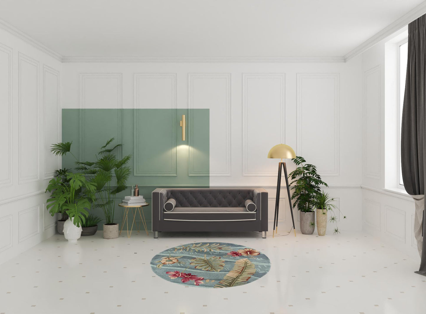 8'X11' Seafoam Green Machine Woven Tropical Plants Indoor Area Rug