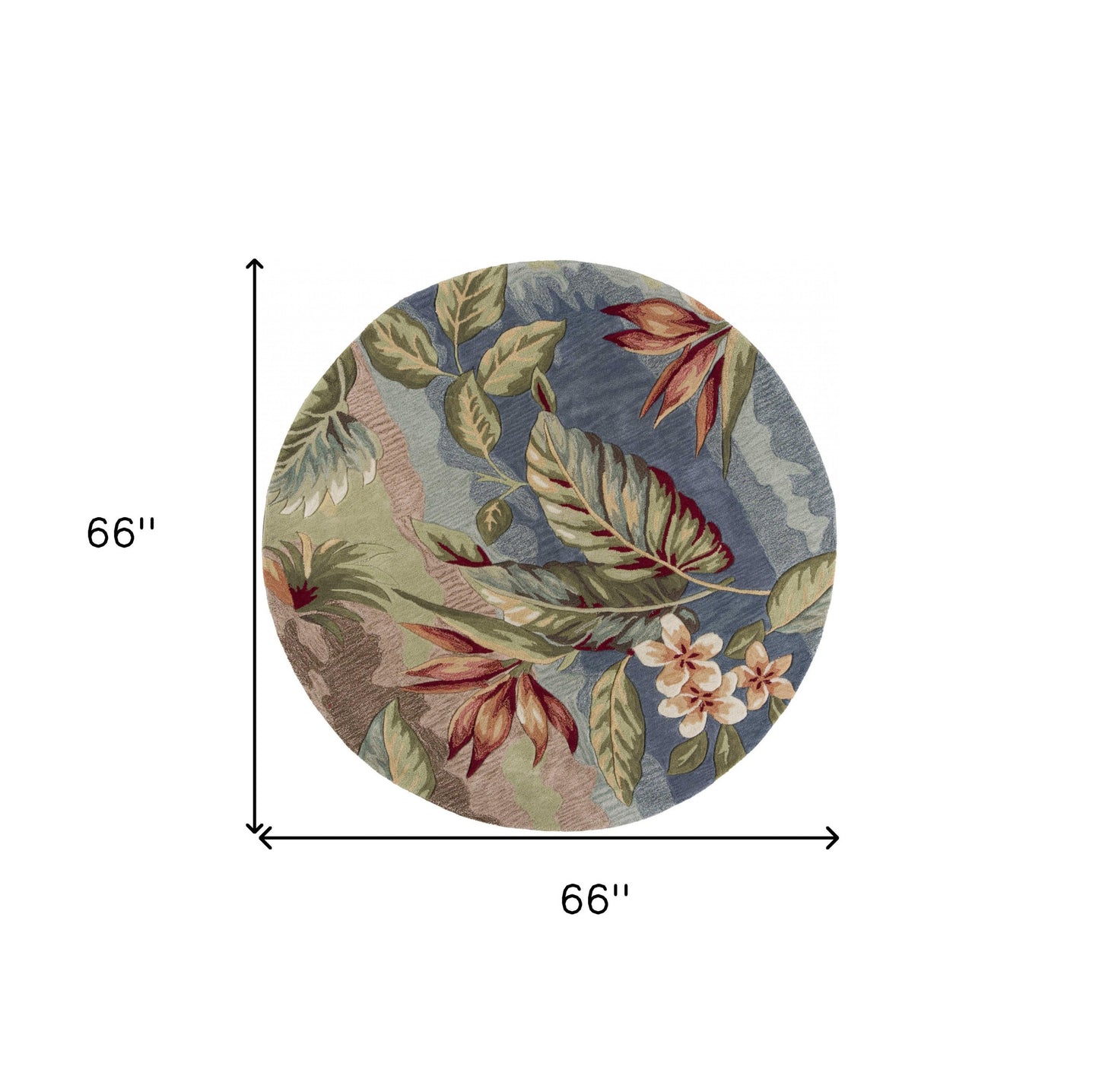 5' Round Blue Or Sage Tropical Leaves Indoor Area Rug