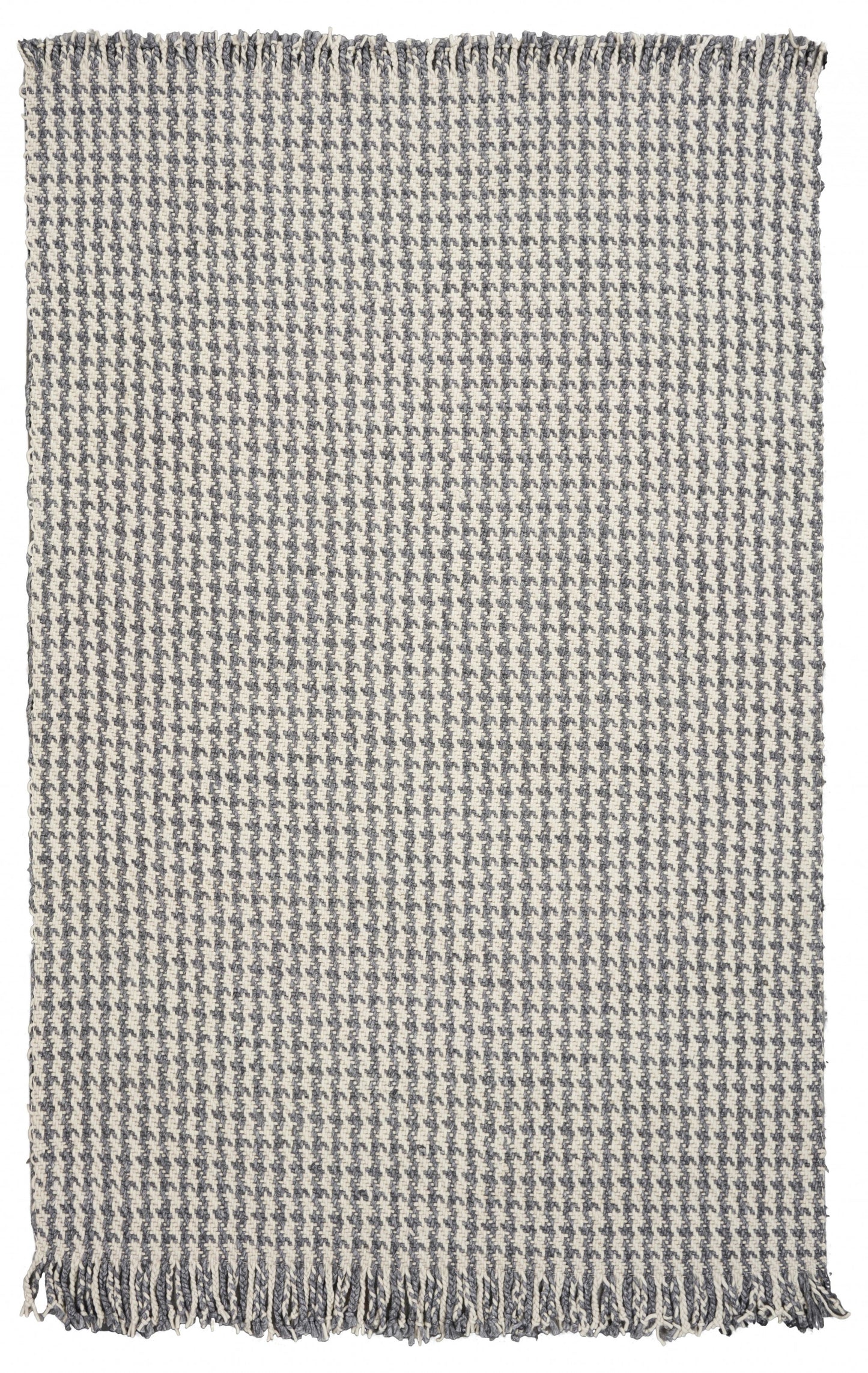 5' X 8' Ivory Or Grey Plaid Knitted Wool Indoor Area Rug With Fringe