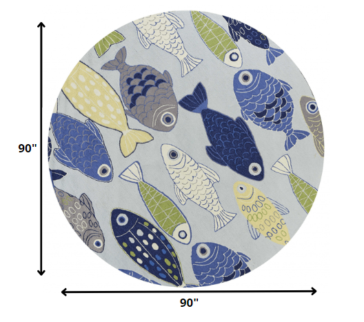 5' X 7' Light Blue School Of Fish Indoor Area Rug