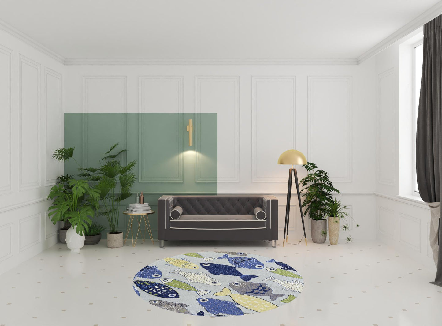 5' X 7' Light Blue School Of Fish Indoor Area Rug