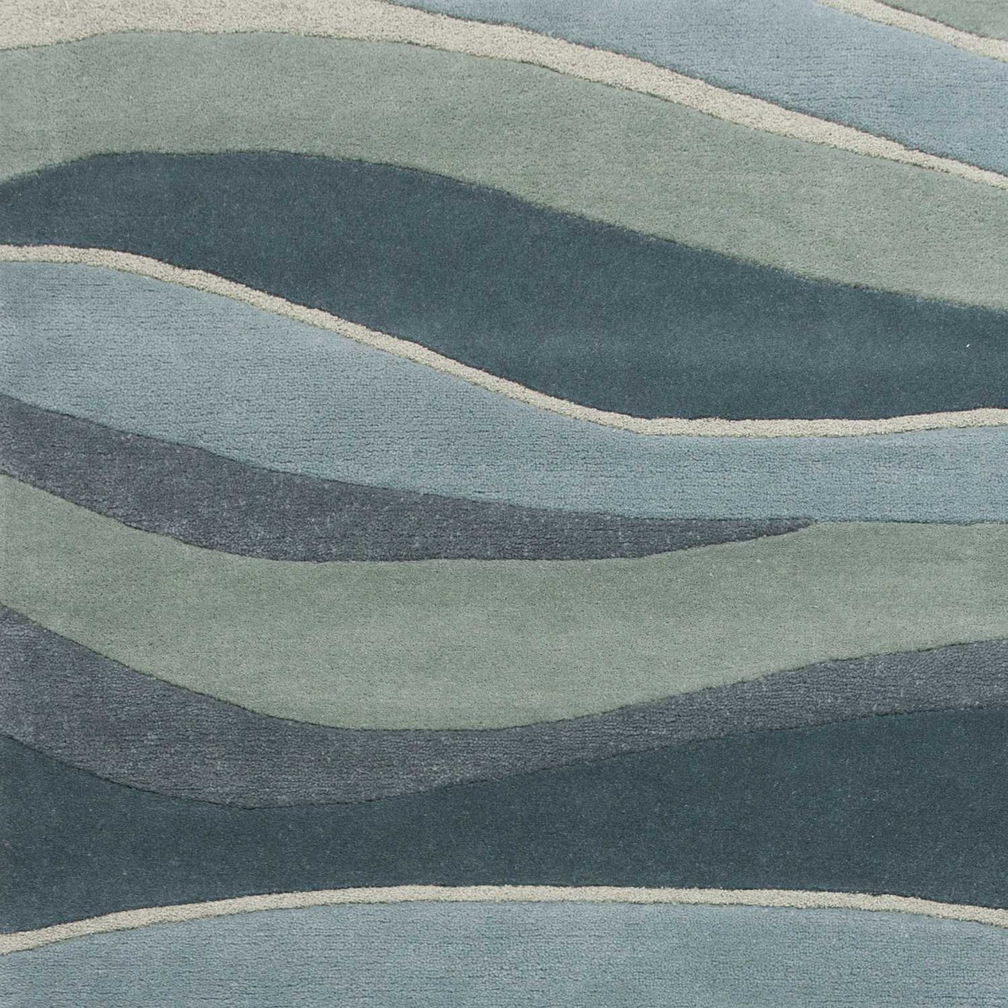 3'X5' Ocean Blue Teal Hand Tufted Abstract Waves Indoor Area Rug