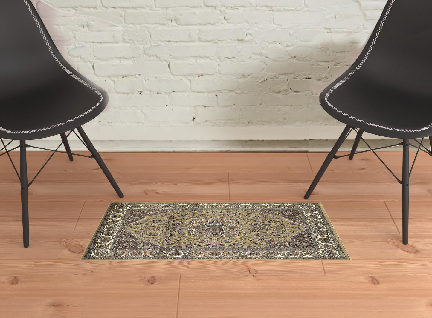 5'X8' Beige Ivory Machine Woven Floral Medallion Indoor Area Rug