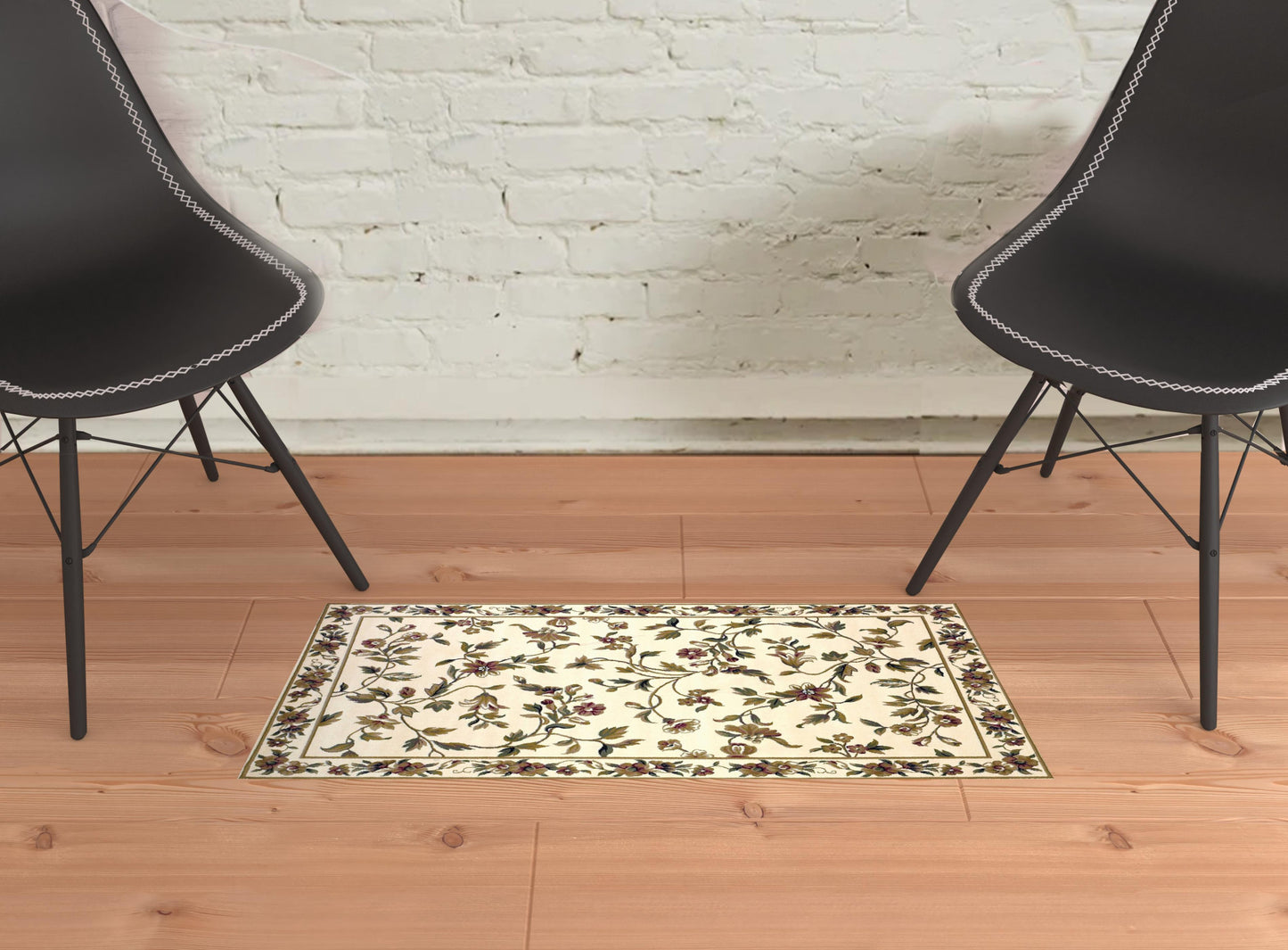 10'X13' Ivory Machine Woven Floral Vines Indoor Area Rug
