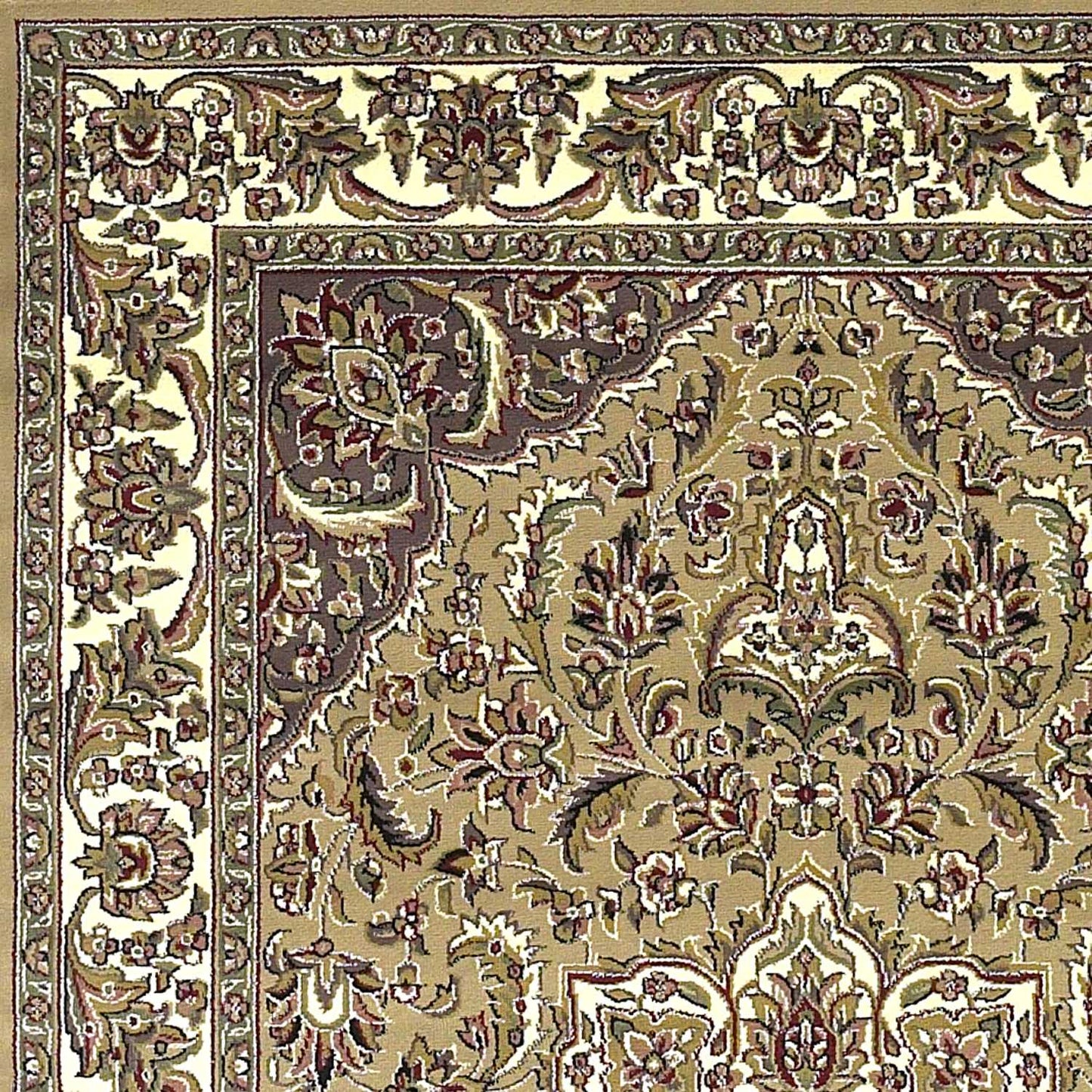 5'X8' Beige Ivory Machine Woven Floral Medallion Indoor Area Rug
