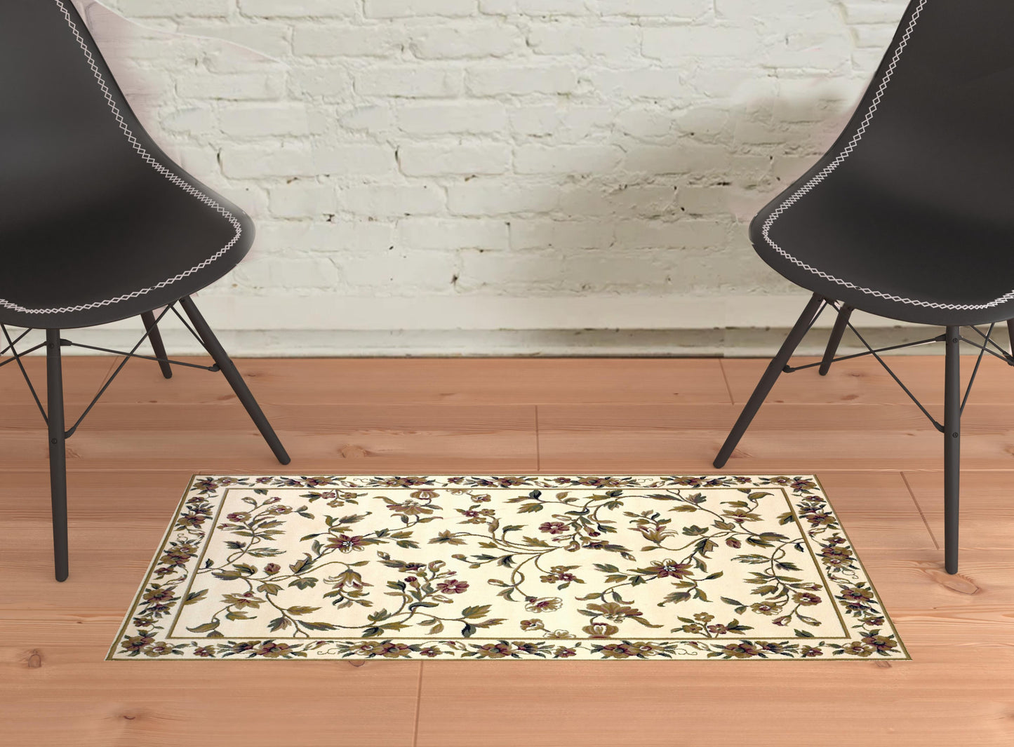 10'X13' Ivory Machine Woven Floral Vines Indoor Area Rug