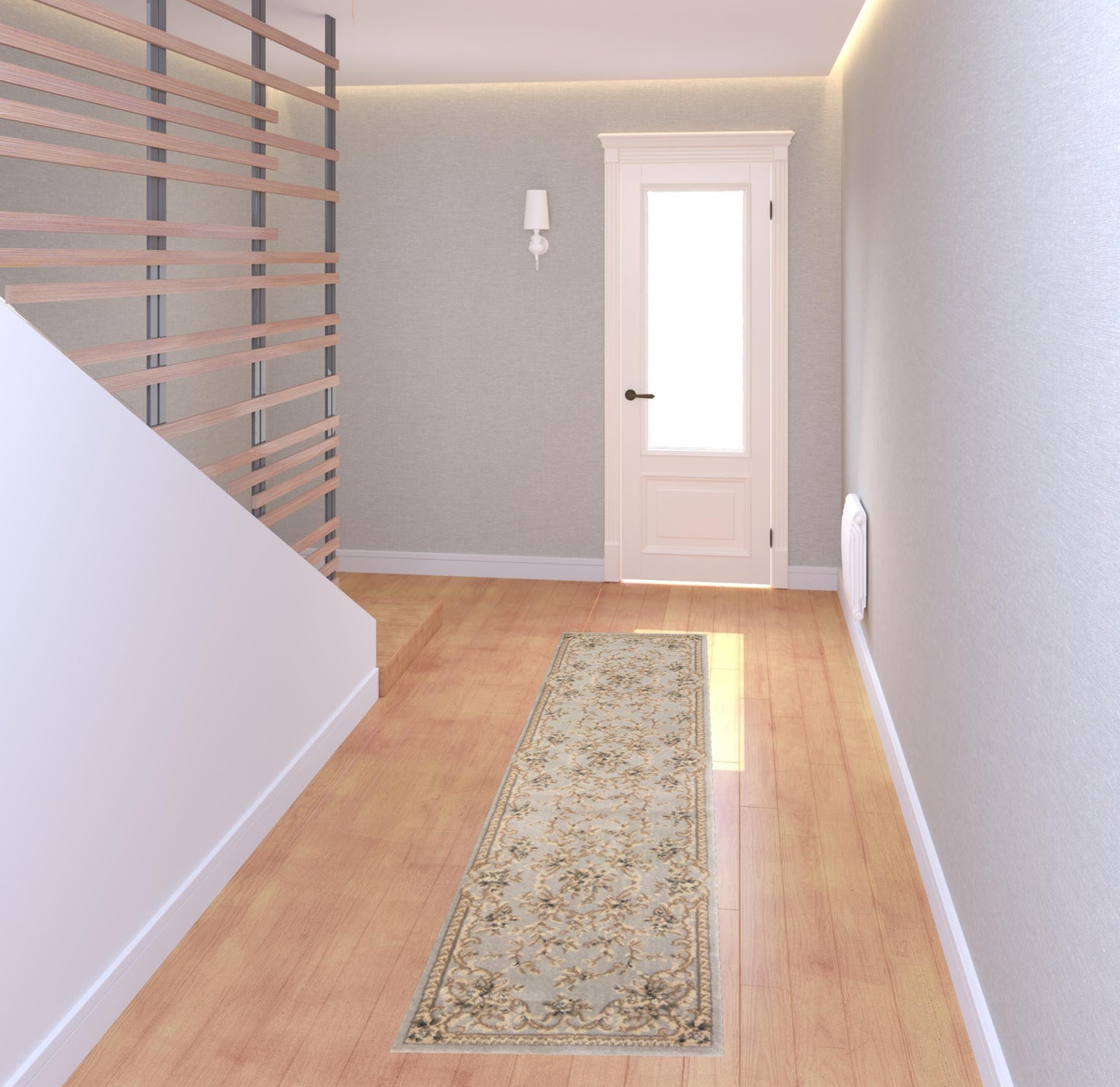 8' Light Grey Floral Round Indoor Area Rug
