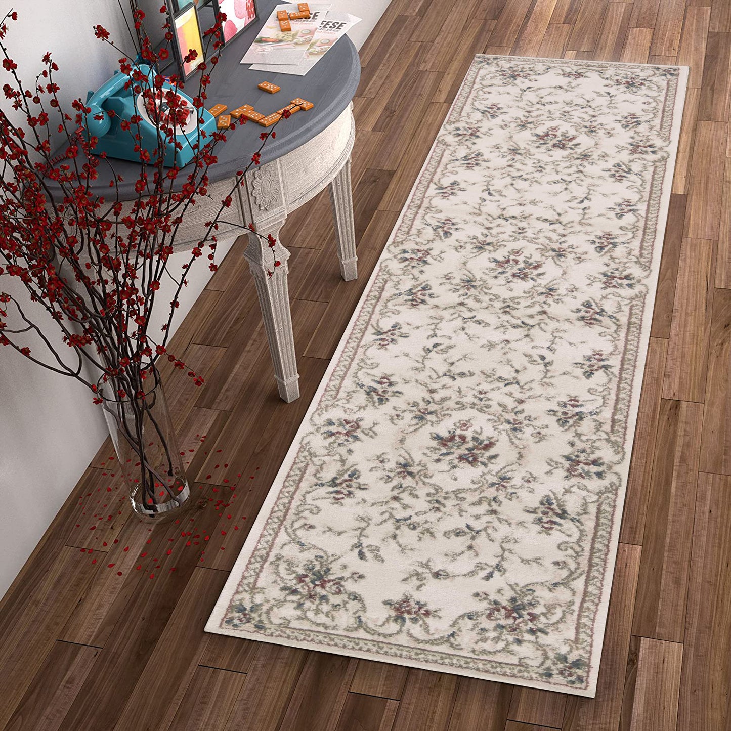 5'X8' Ivory Bordered Floral Indoor Area Rug