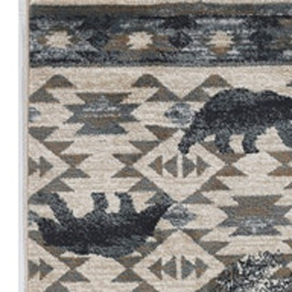 5' X 8' Ivory Or Blue Lodge Area Rug