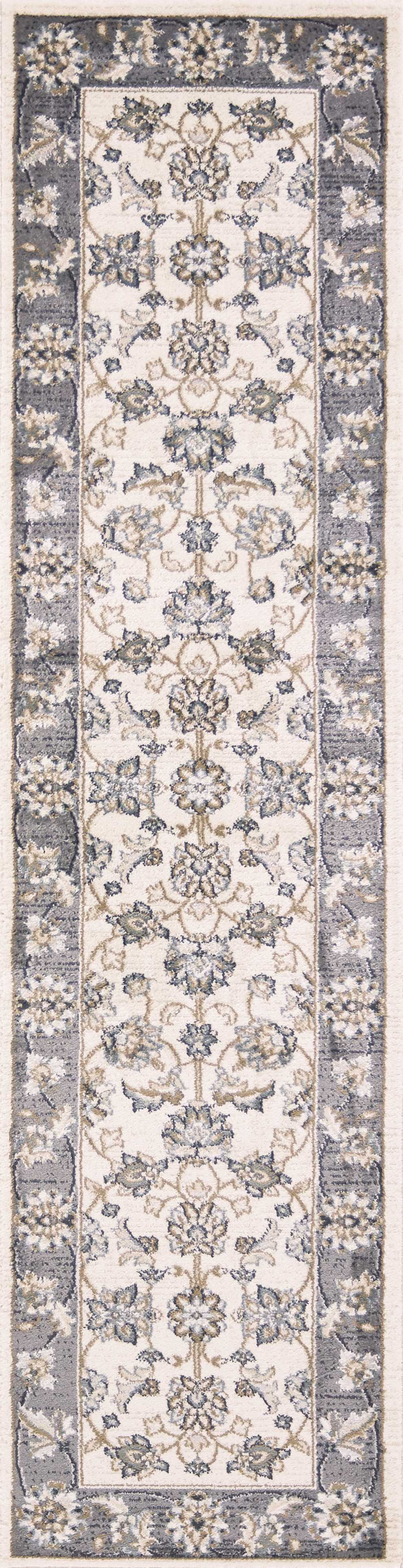 8' Ivory Grey Floral Round Indoor Area Rug