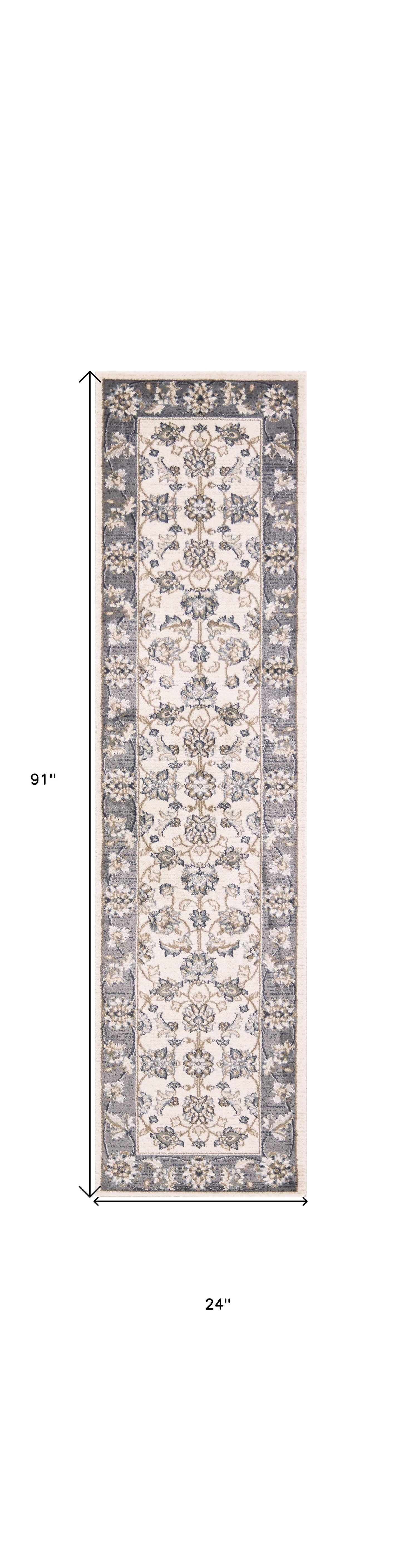 8' Ivory Grey Floral Round Indoor Area Rug