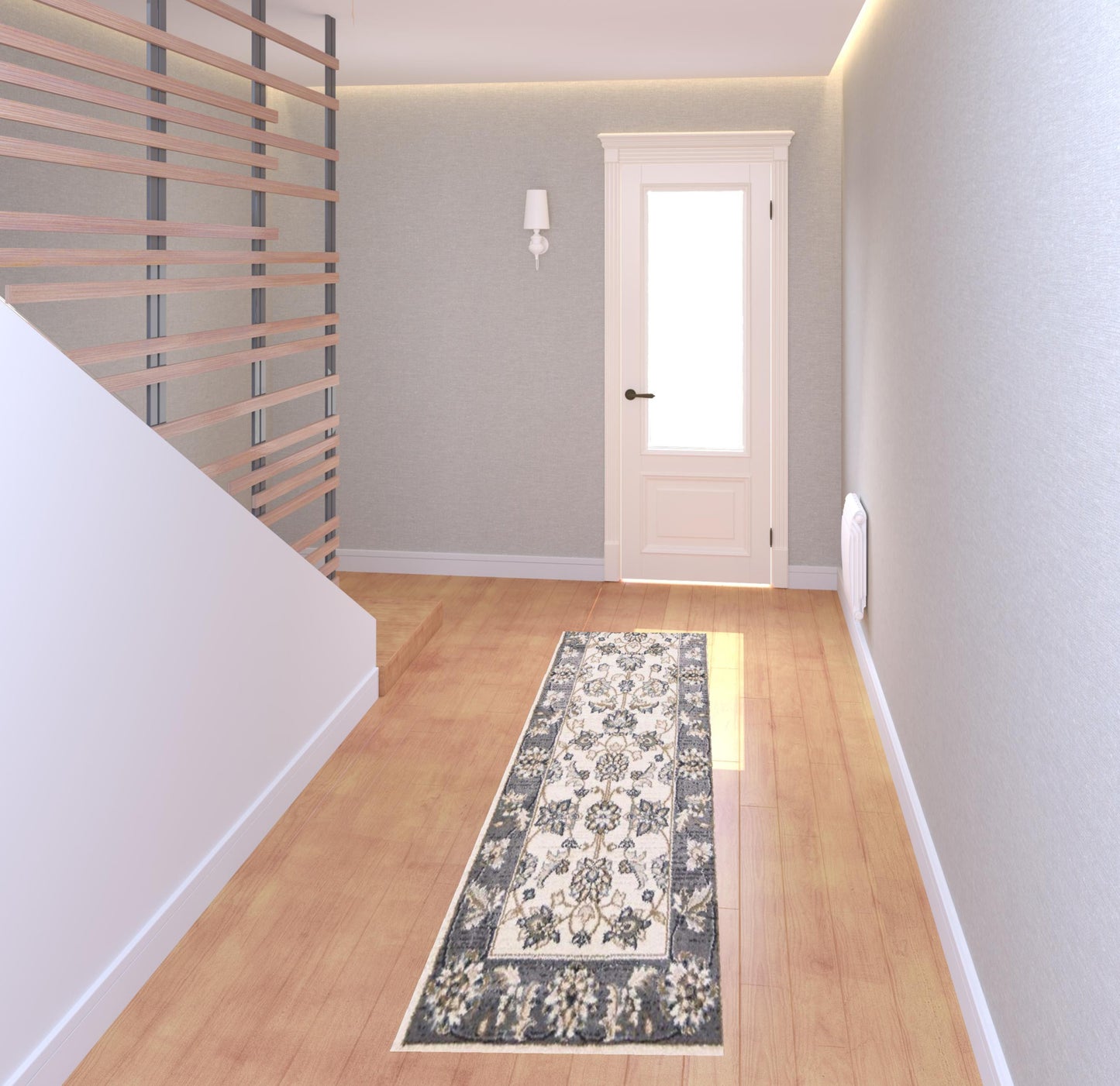 8' Ivory Grey Floral Round Indoor Area Rug