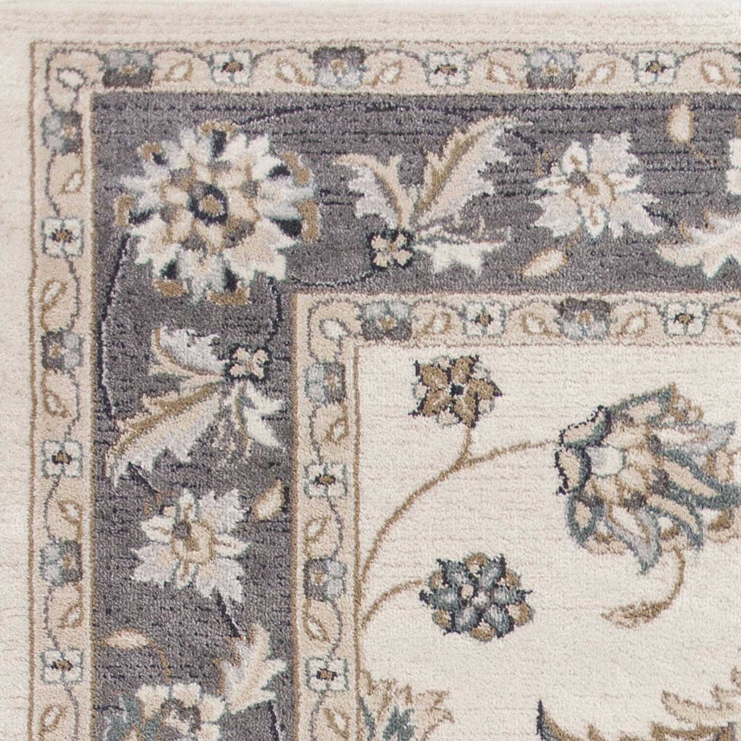 8' Ivory Grey Floral Round Indoor Area Rug