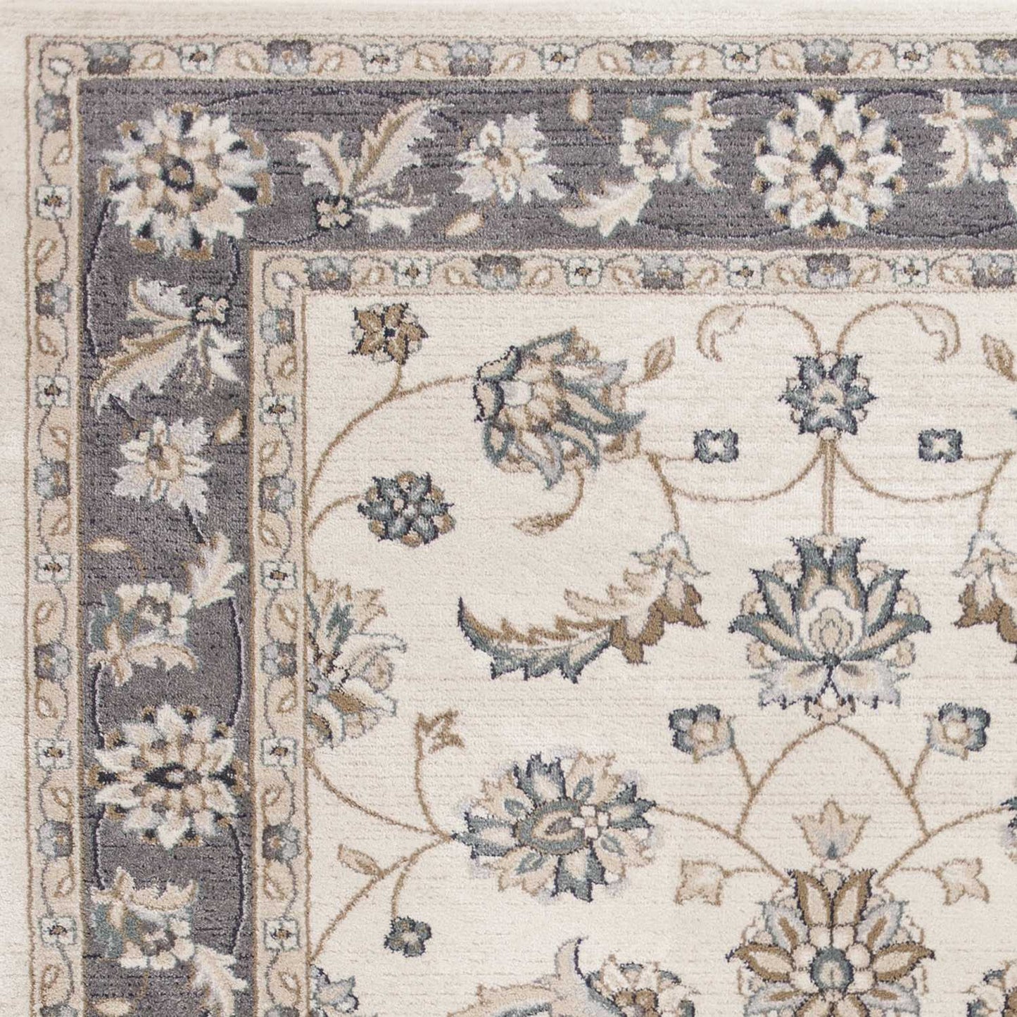 8' Ivory Grey Floral Round Indoor Area Rug