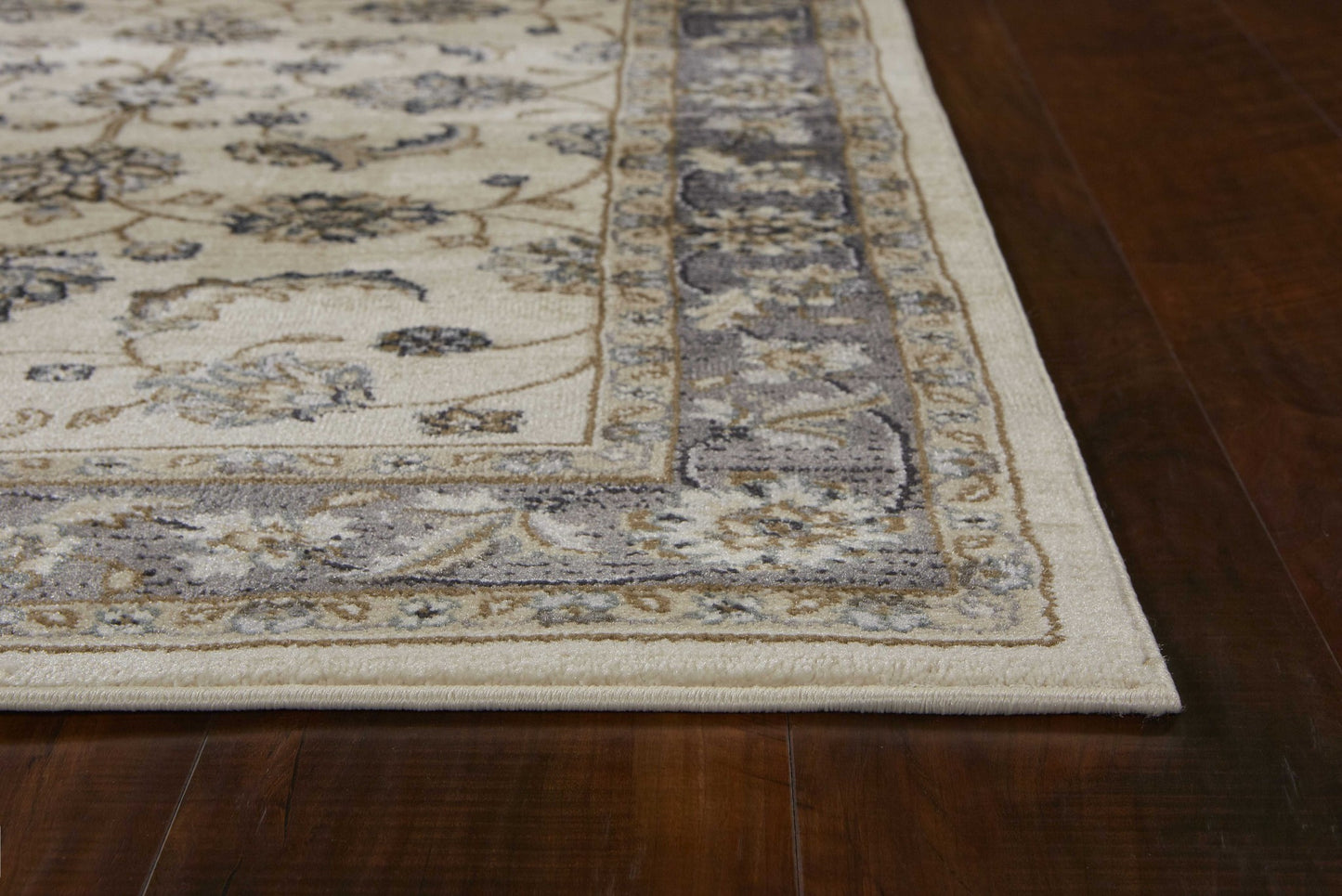 8' Ivory Grey Floral Round Indoor Area Rug
