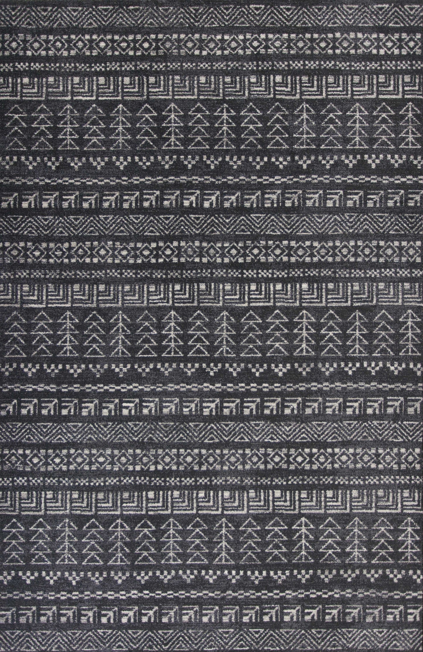 3'X5' Charcoal Grey Machine Woven Bohemian Tribal Indoor Area Rug