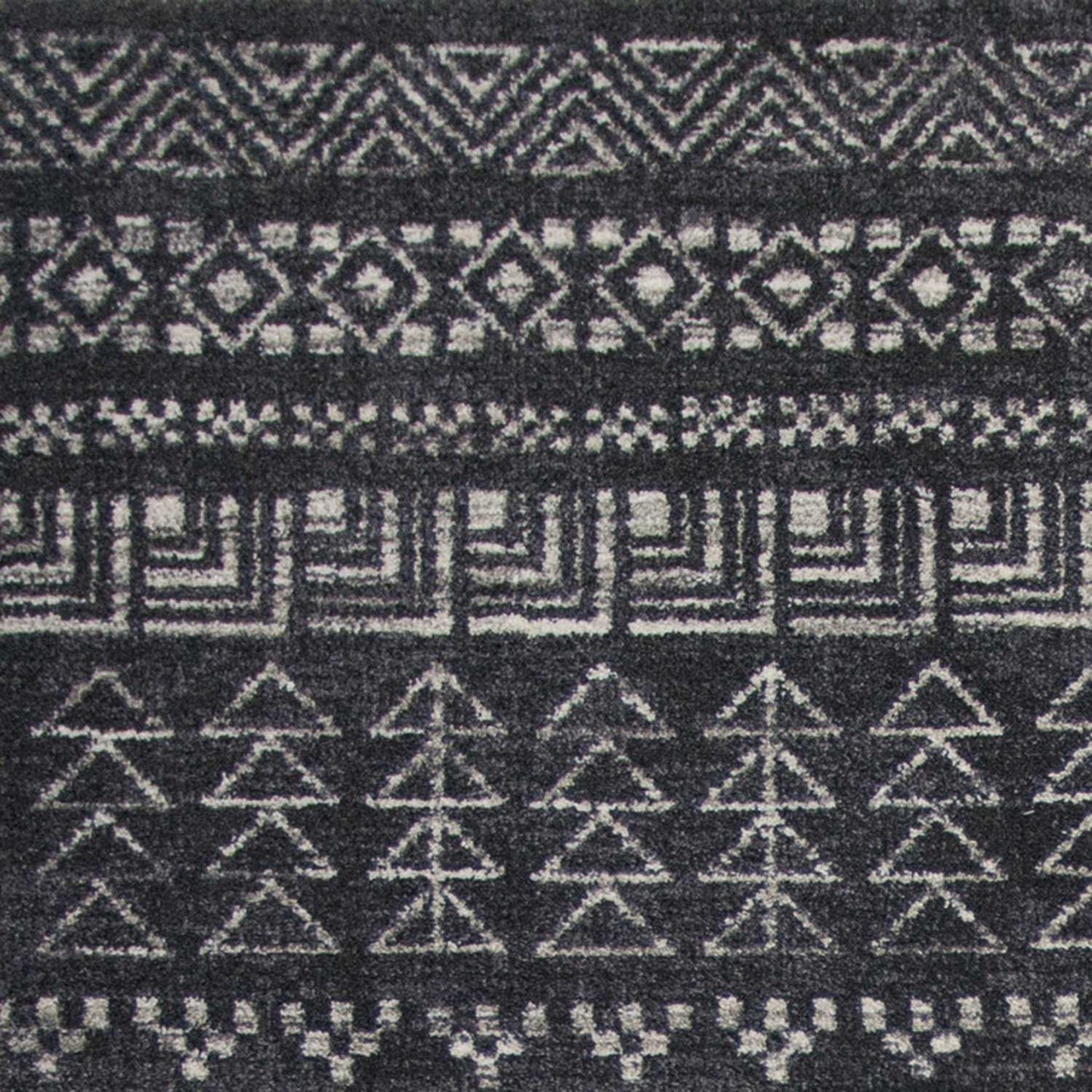 3'X5' Charcoal Grey Machine Woven Bohemian Tribal Indoor Area Rug