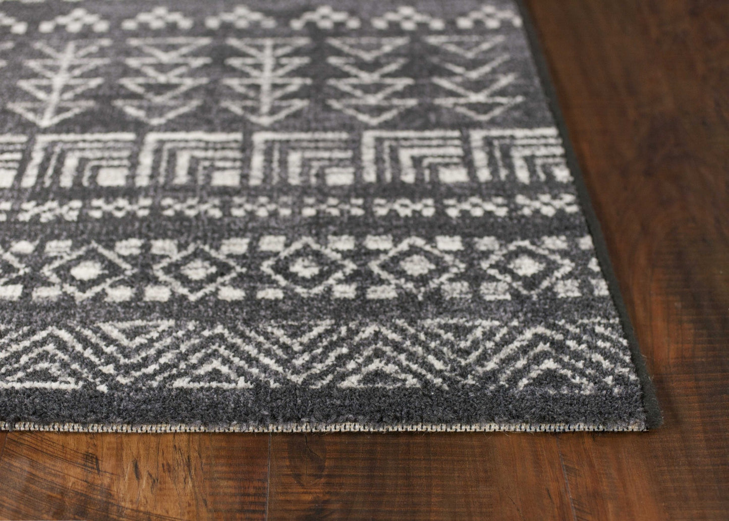 3'X5' Charcoal Grey Machine Woven Bohemian Tribal Indoor Area Rug