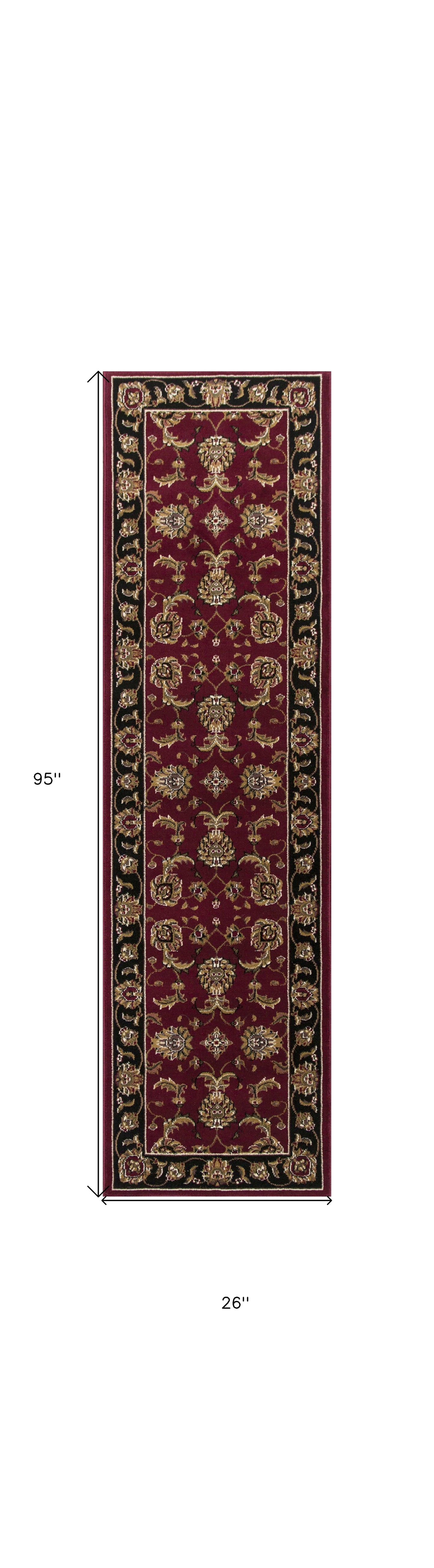 5'X8' Red Black Machine Woven Floral Traditional Indoor Area Rug