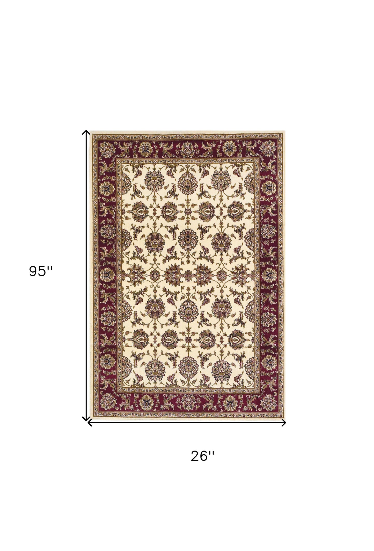 5'X8' Ivory Red Machine Woven Floral Traditional Indoor Area Rug