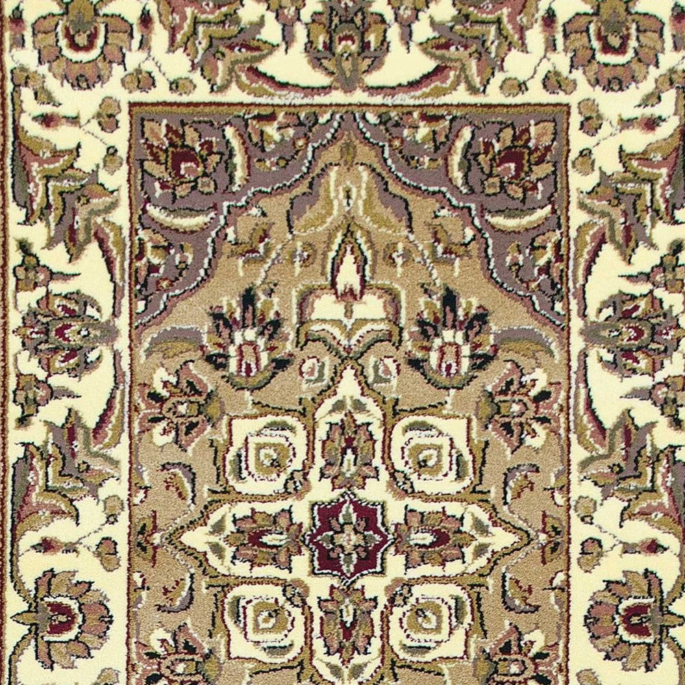 5'X8' Beige Ivory Machine Woven Floral Medallion Indoor Area Rug
