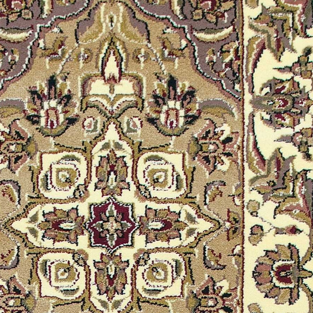 5'X8' Beige Ivory Machine Woven Floral Medallion Indoor Area Rug