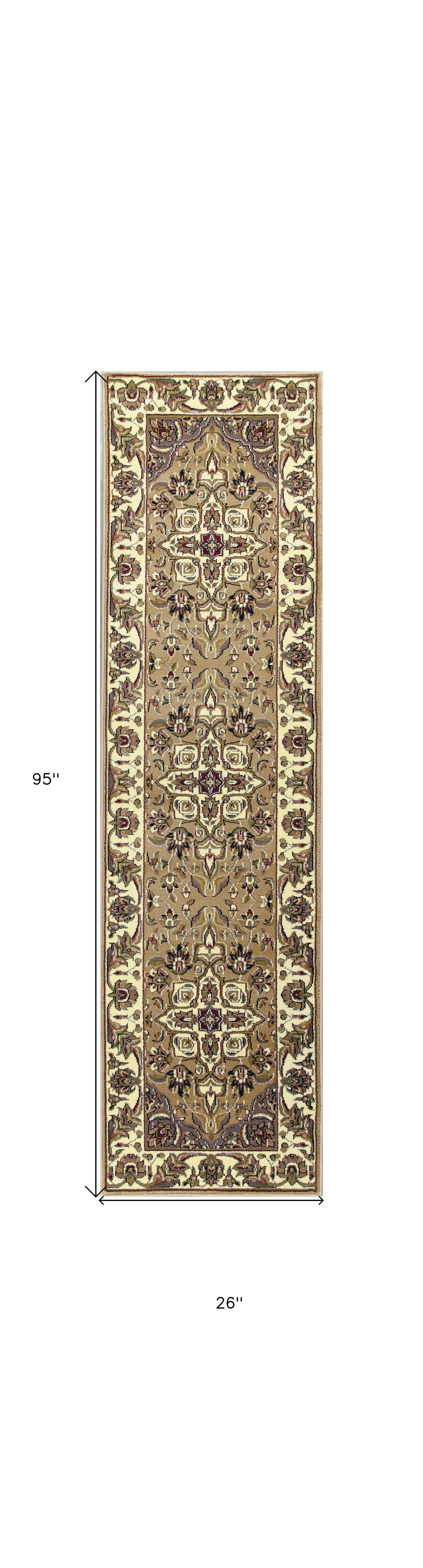 5'X8' Beige Ivory Machine Woven Floral Medallion Indoor Area Rug