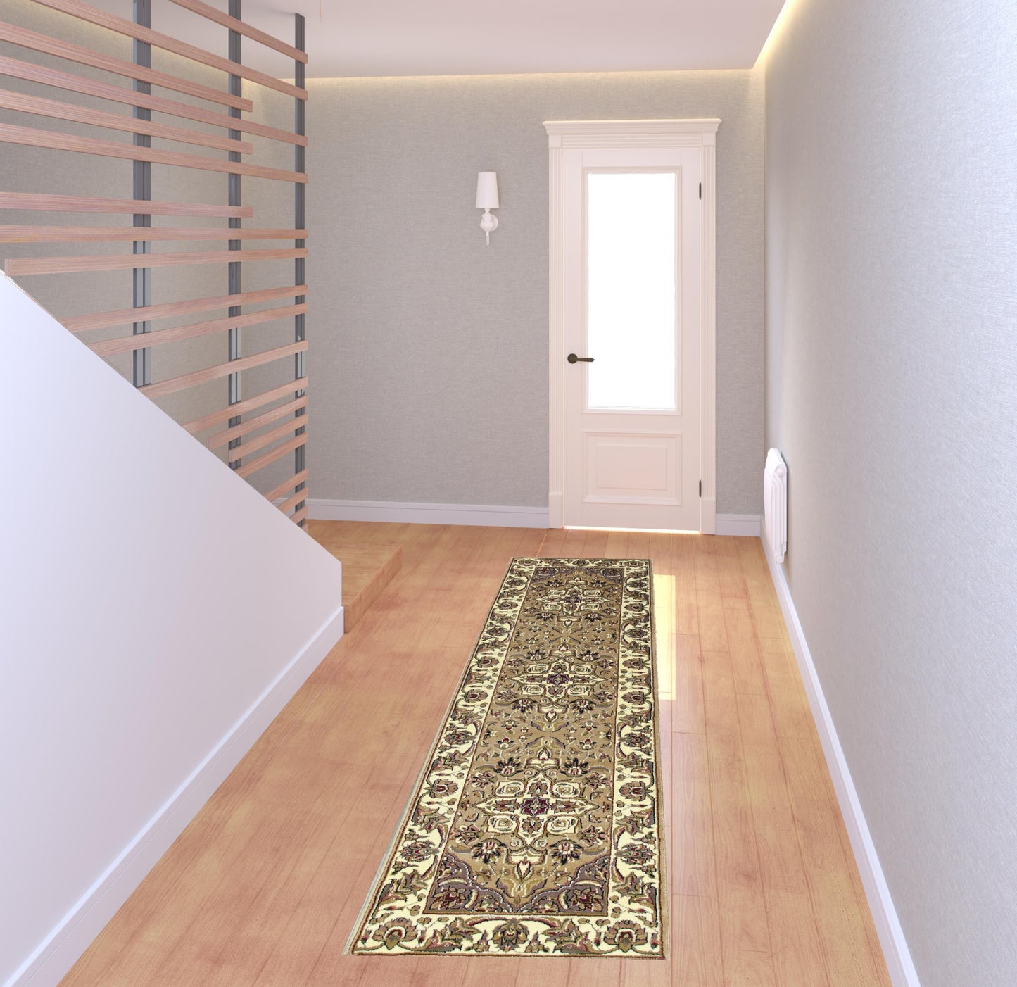 5'X8' Beige Ivory Machine Woven Floral Medallion Indoor Area Rug