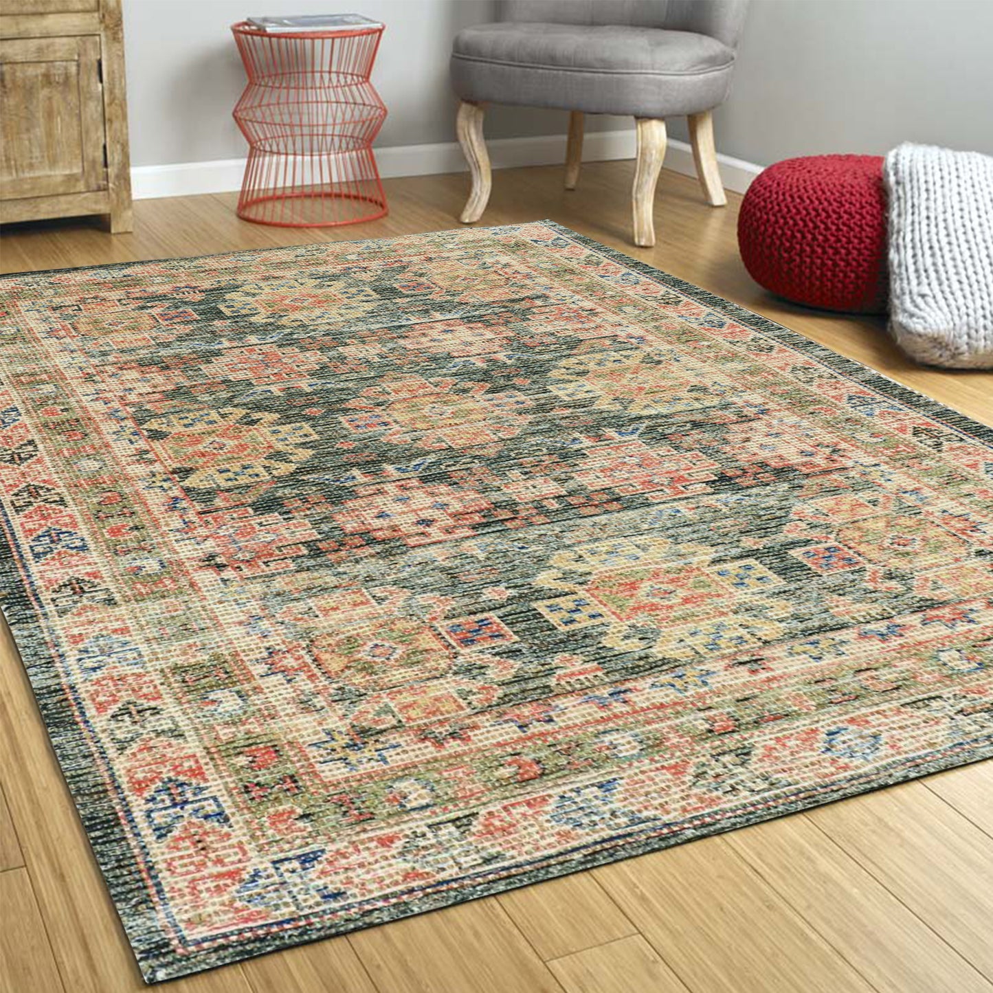 5'X7' Charcoal Hand Woven Traditional Indoor Area Rug