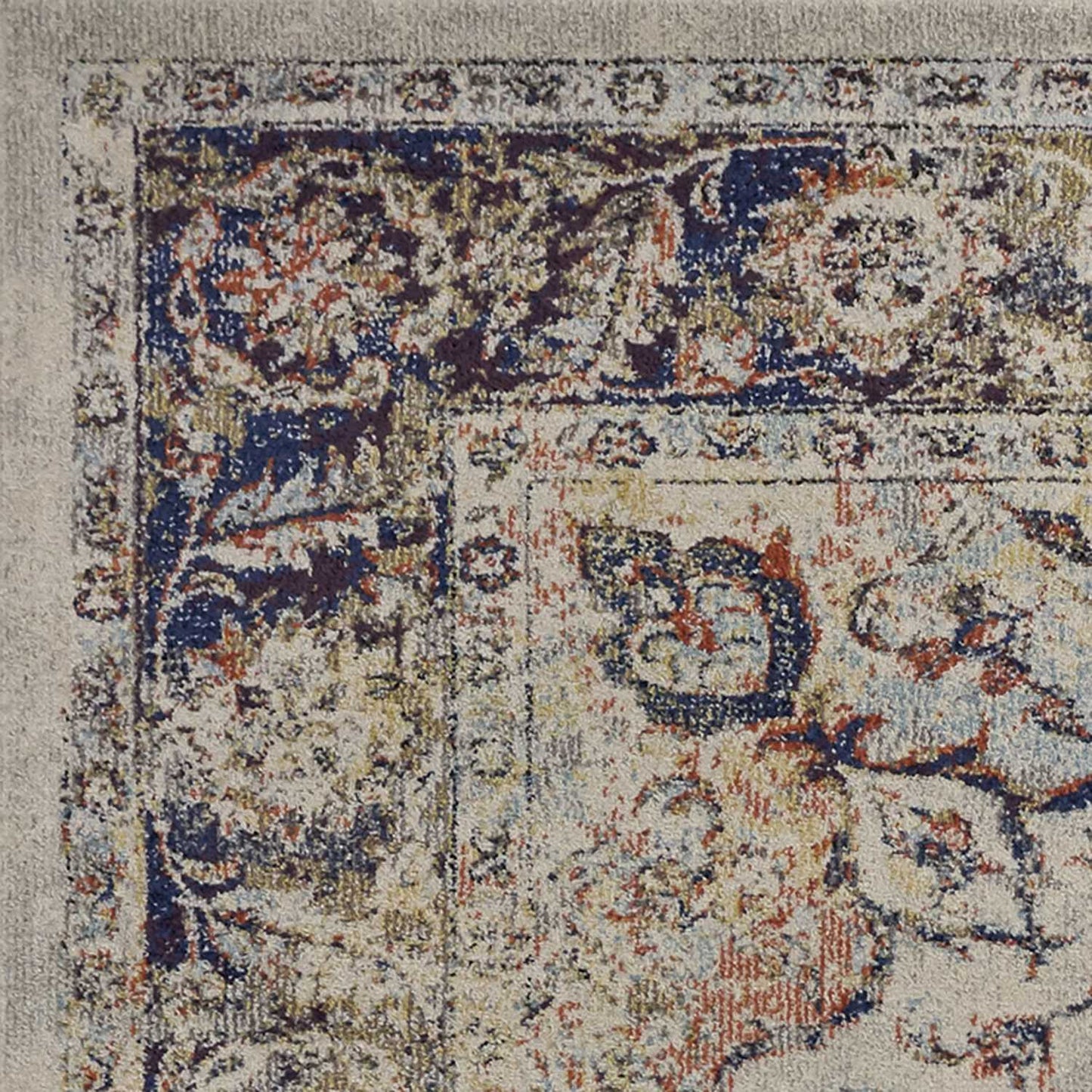 5'X8' Ivory Machine Woven Traditional Floral Medallion Indoor Area Rug