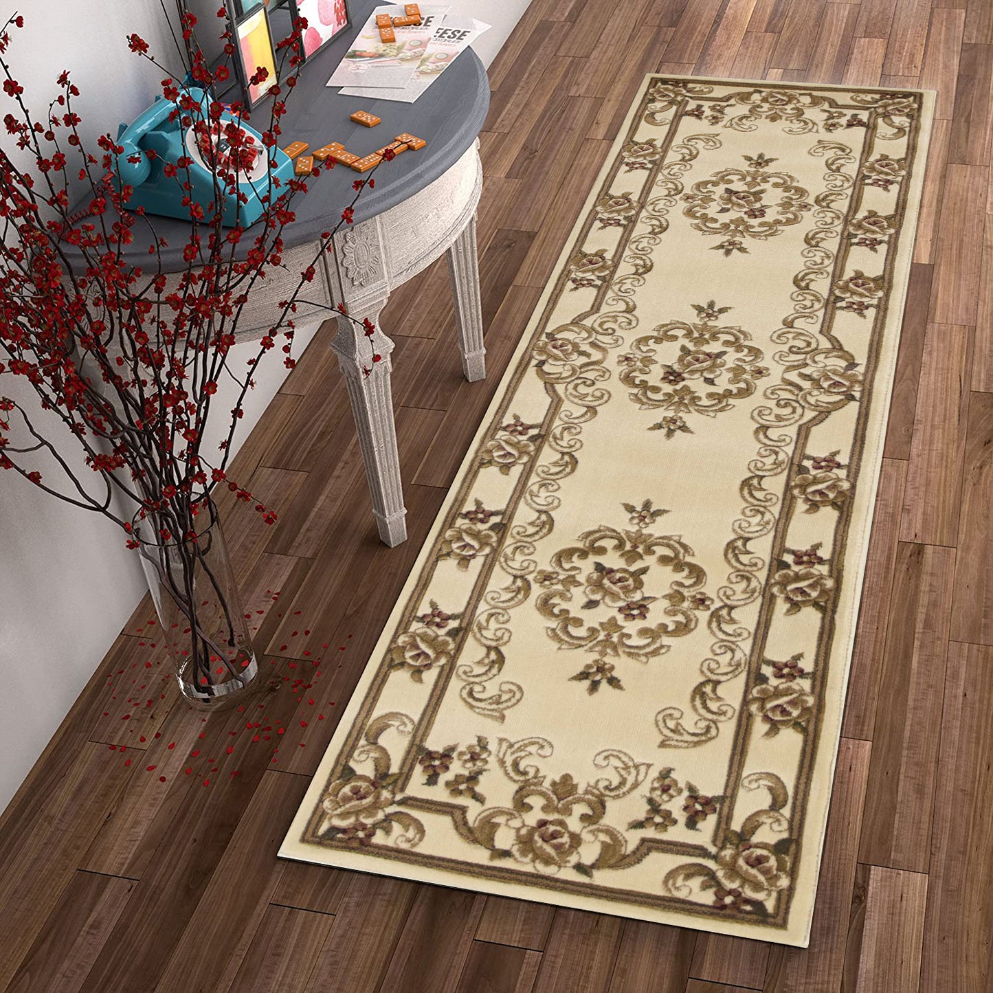 8'X11' Ivory Machine Woven Hand Carved Floral Medallion Indoor Area Rug