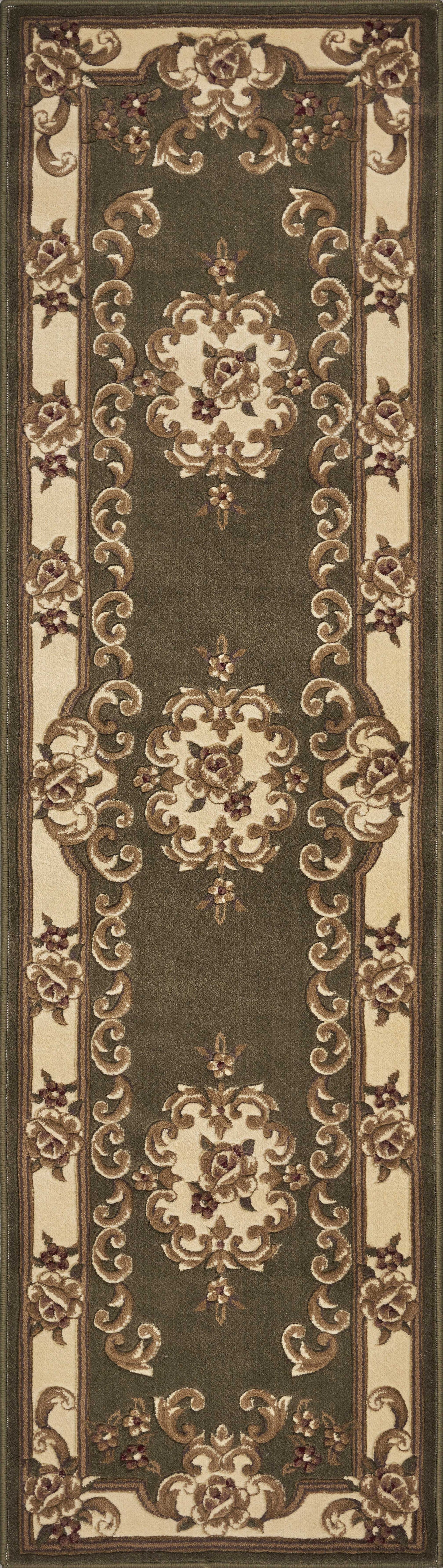 5' X 8' Green Or Ivory Floral Bordered Indoor Area Rug