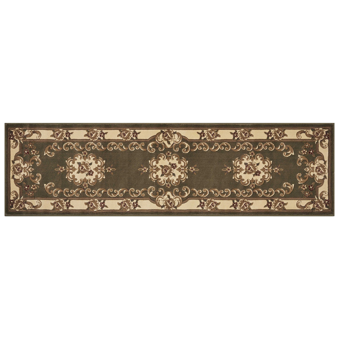 5' X 8' Green Or Ivory Floral Bordered Indoor Area Rug